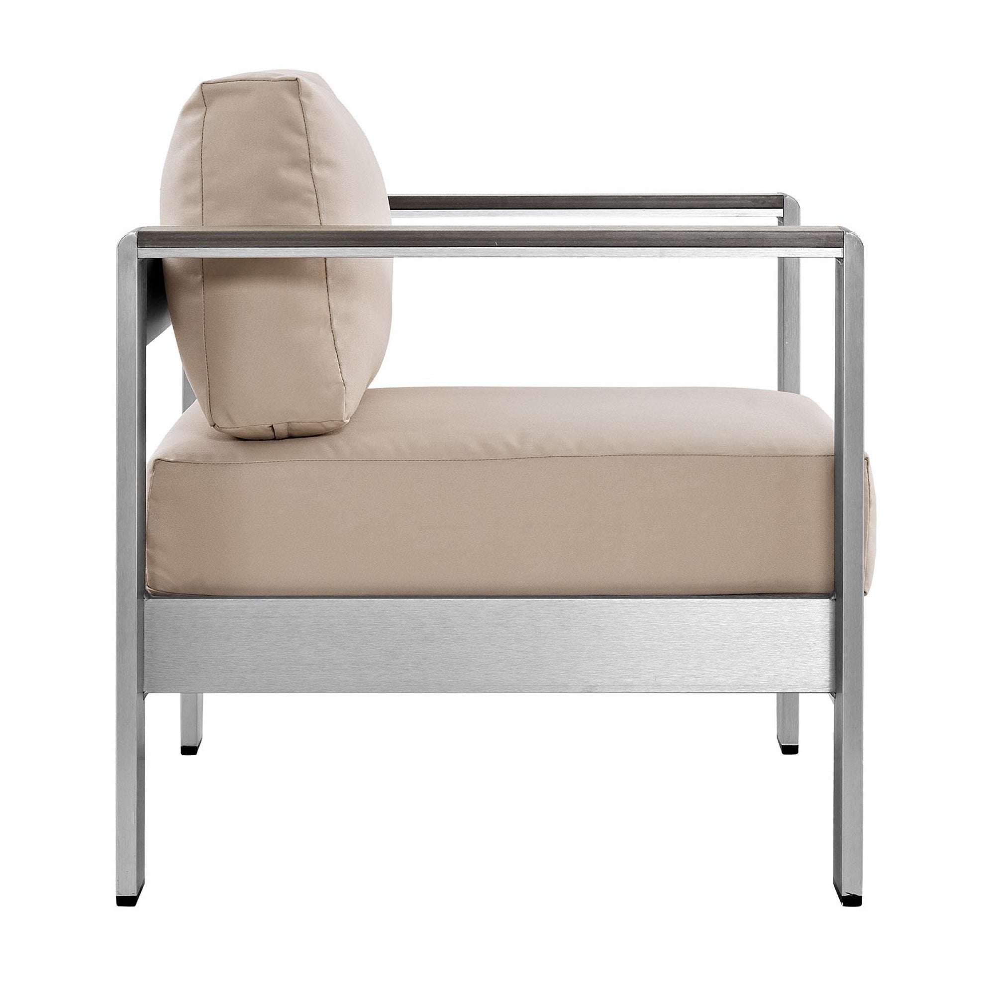 Shore Outdoor Patio Aluminum Armchair, Silver Beige