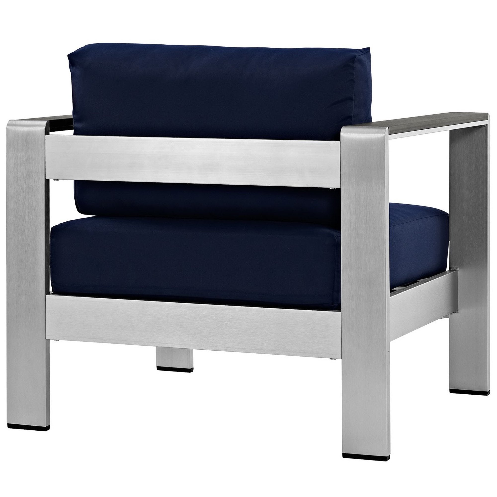 Shore Outdoor Patio Aluminum Armchair, Silver Navy