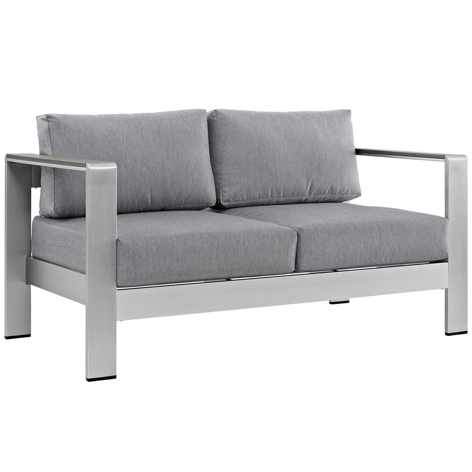 Shore Outdoor Patio Aluminum Loveseat, Silver Gray