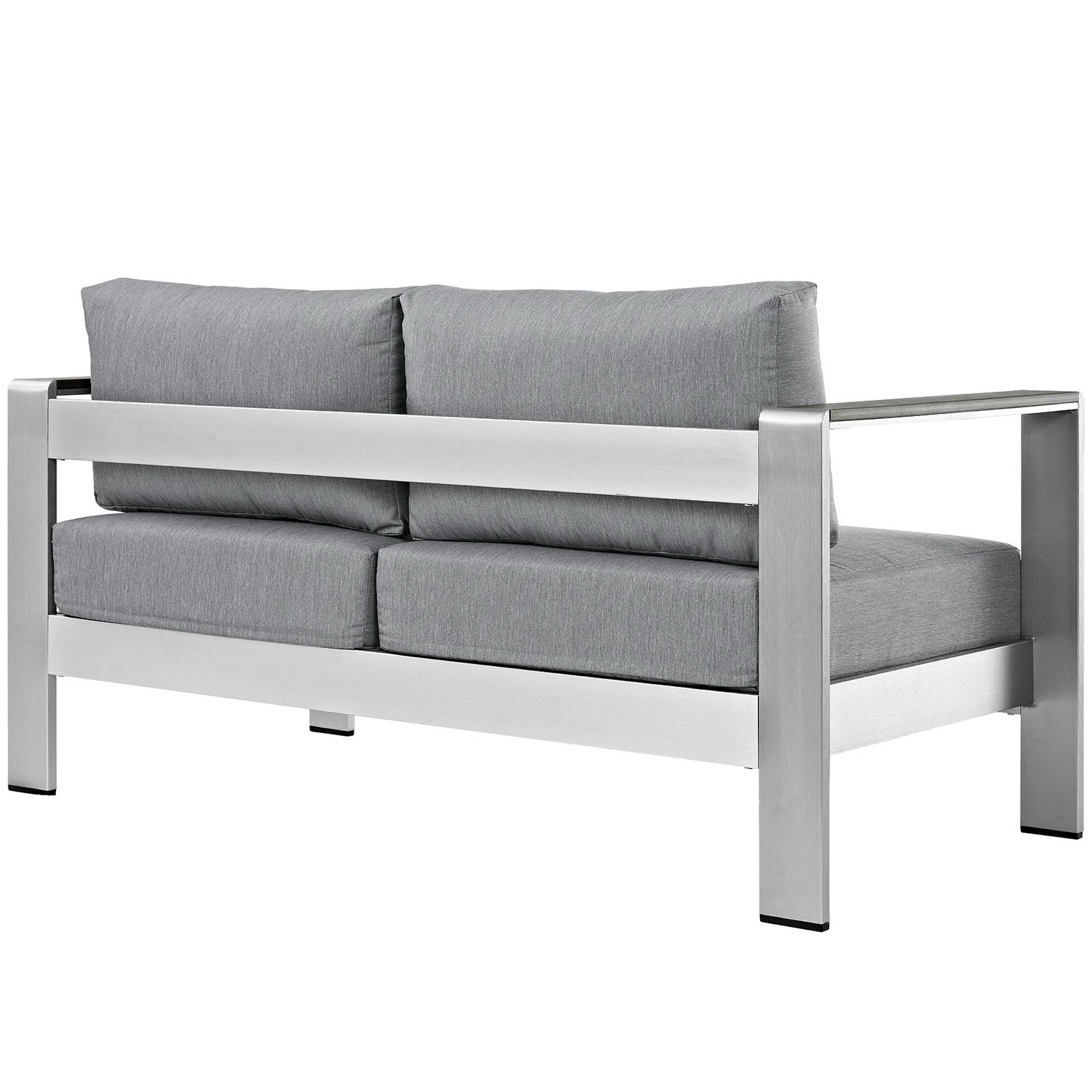 Shore Outdoor Patio Aluminum Loveseat, Silver Gray