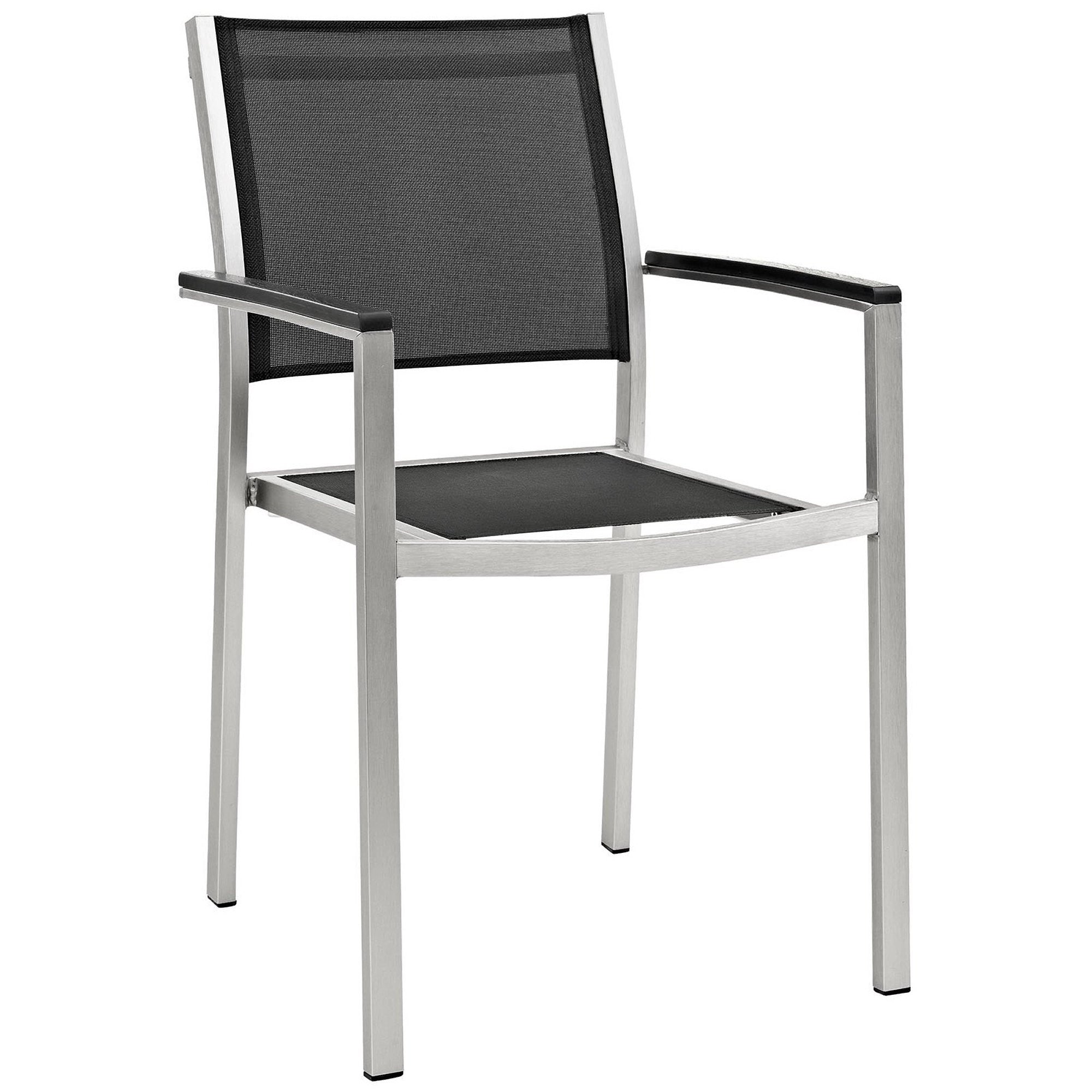Shore Outdoor Patio Aluminum Dining Chair, Silver Black