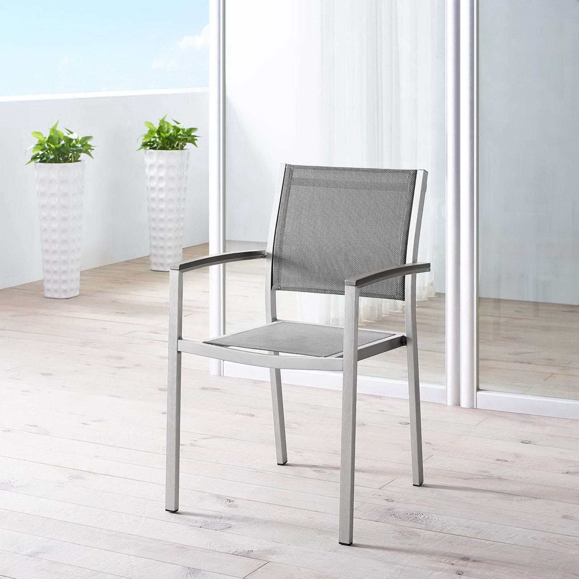 Shore Outdoor Patio Aluminum Dining Chair, Silver Gray