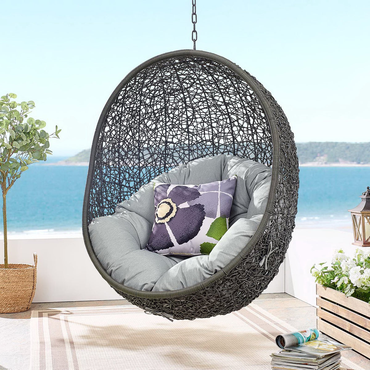 Hide Outdoor Patio Swing Chair With Stand, Gray