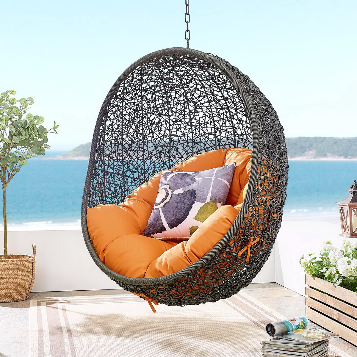 Hide Outdoor Patio Swing Chair With Stand, Gray Orange