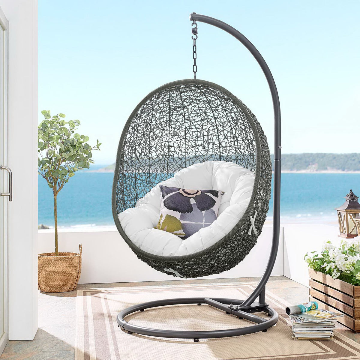 Hide Outdoor Patio Swing Chair With Stand, Gray White