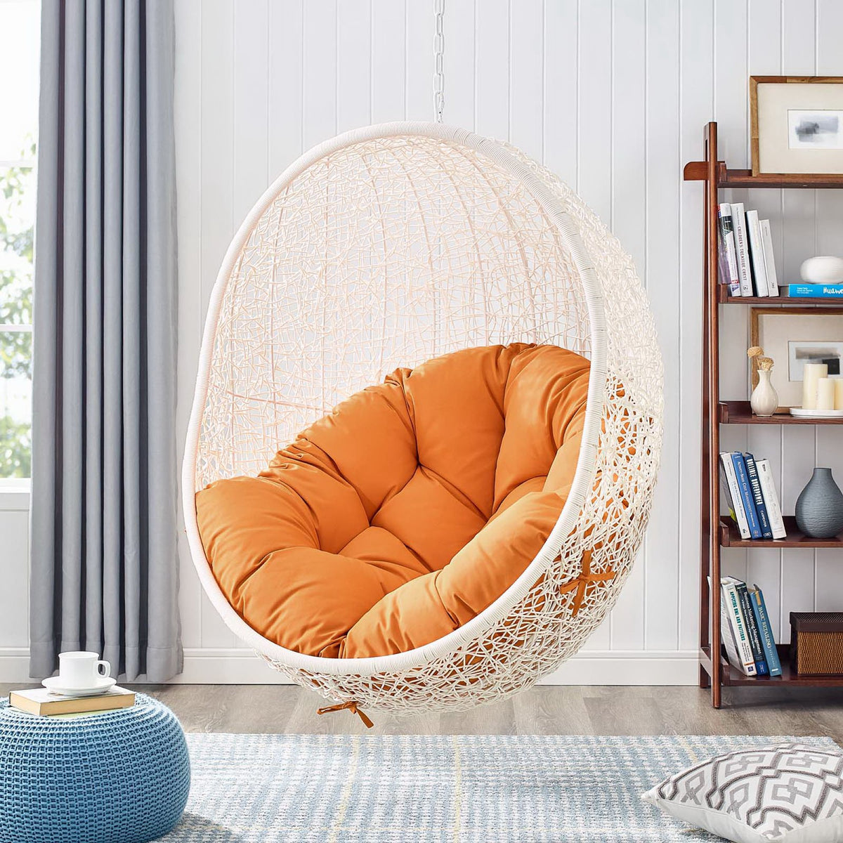 Hide Outdoor Patio Swing Chair With Stand, White Orange