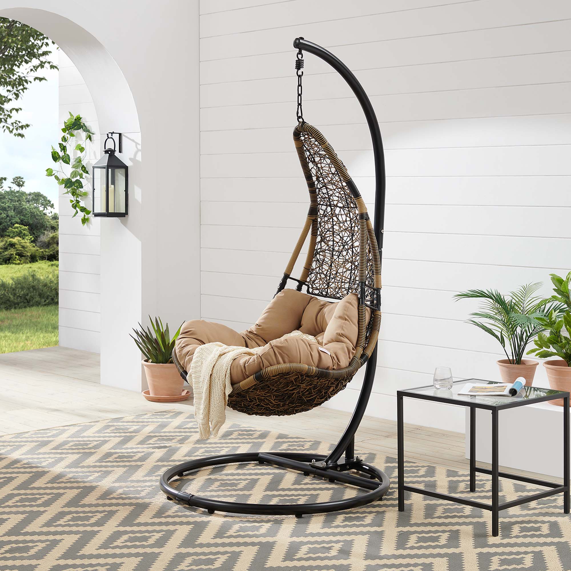 Abate Wicker Rattan Outdoor Patio Swing Chair, Black Mocha