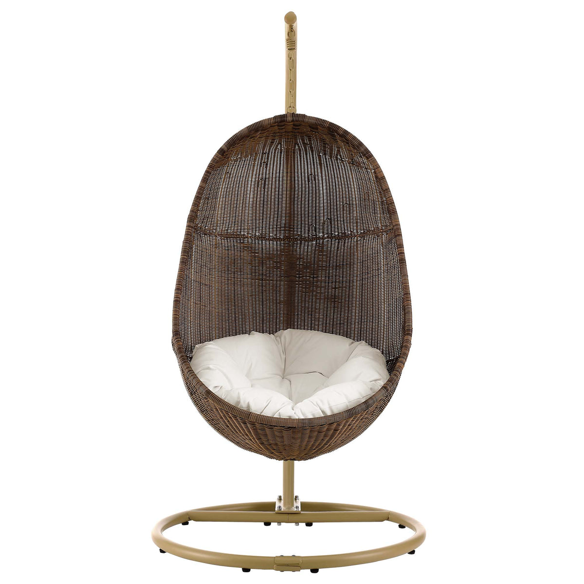 Bean Outdoor Patio Wood Swing Chair With Stand, Coffee White