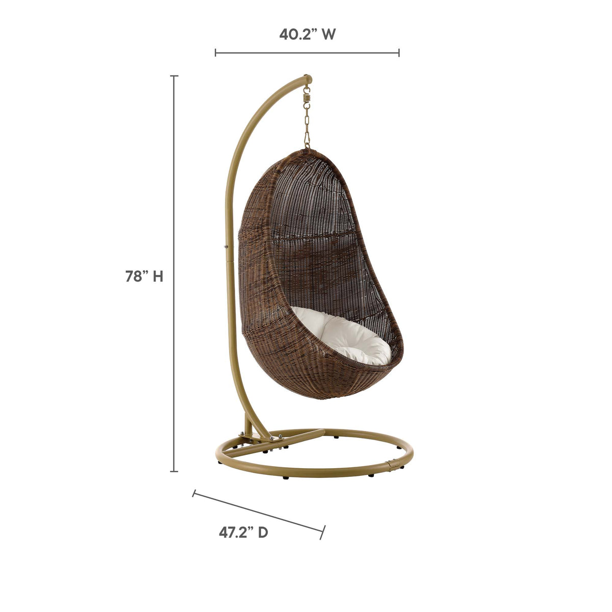 Bean Outdoor Patio Wood Swing Chair With Stand, Coffee White