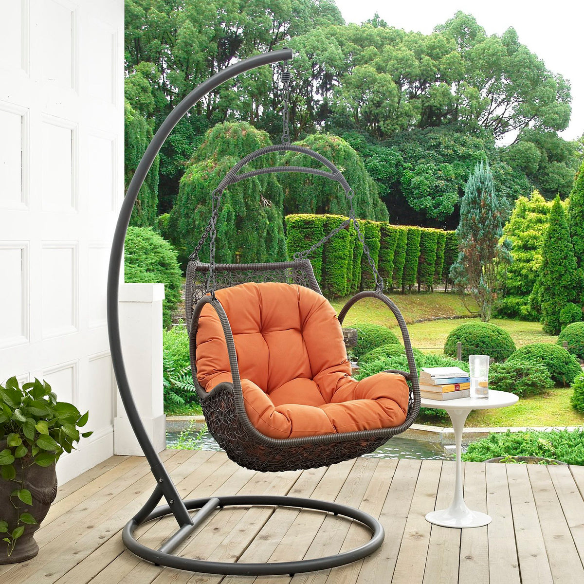 Arbor Outdoor Patio Wood Swing Chair, Orange