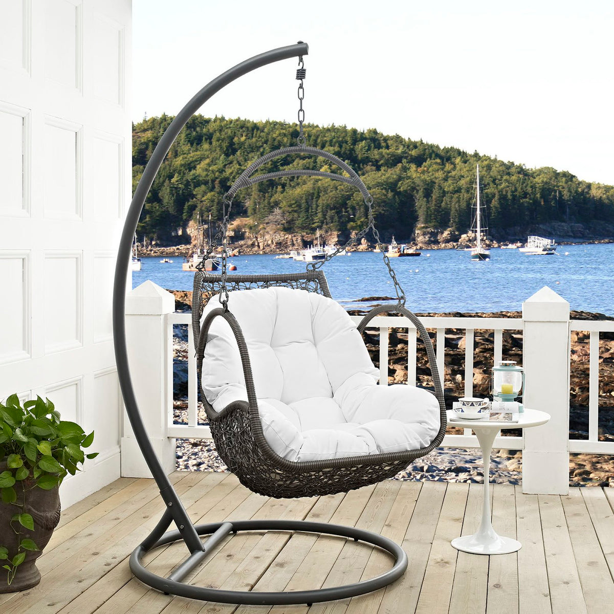 Arbor Outdoor Patio Wood Swing Chair, White