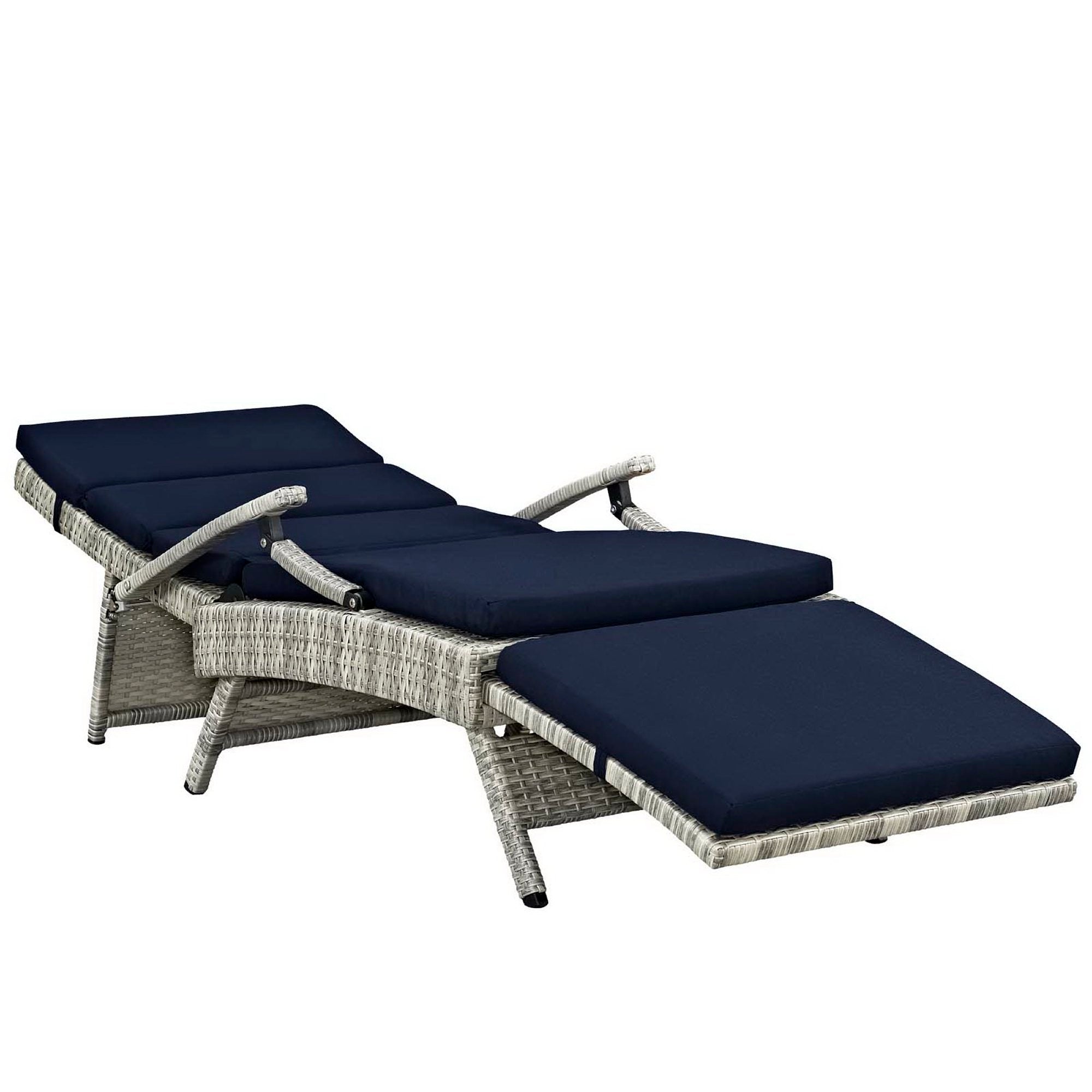 Envisage Chaise Outdoor Patio Wicker Rattan Lounge Chair, Light Gray Navy