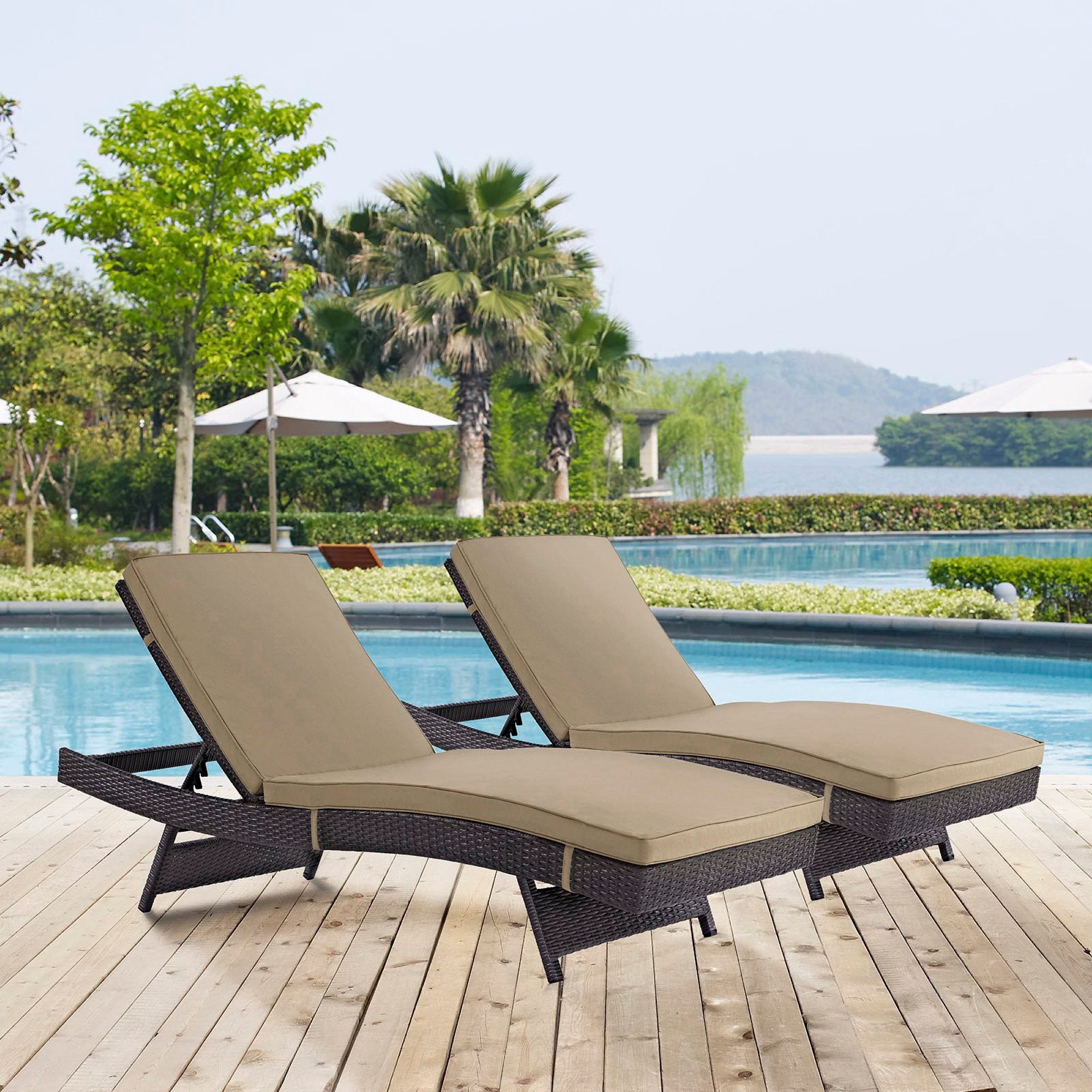 Convene Outdoor Patio Chaise Set of 2, Espresso Mocha