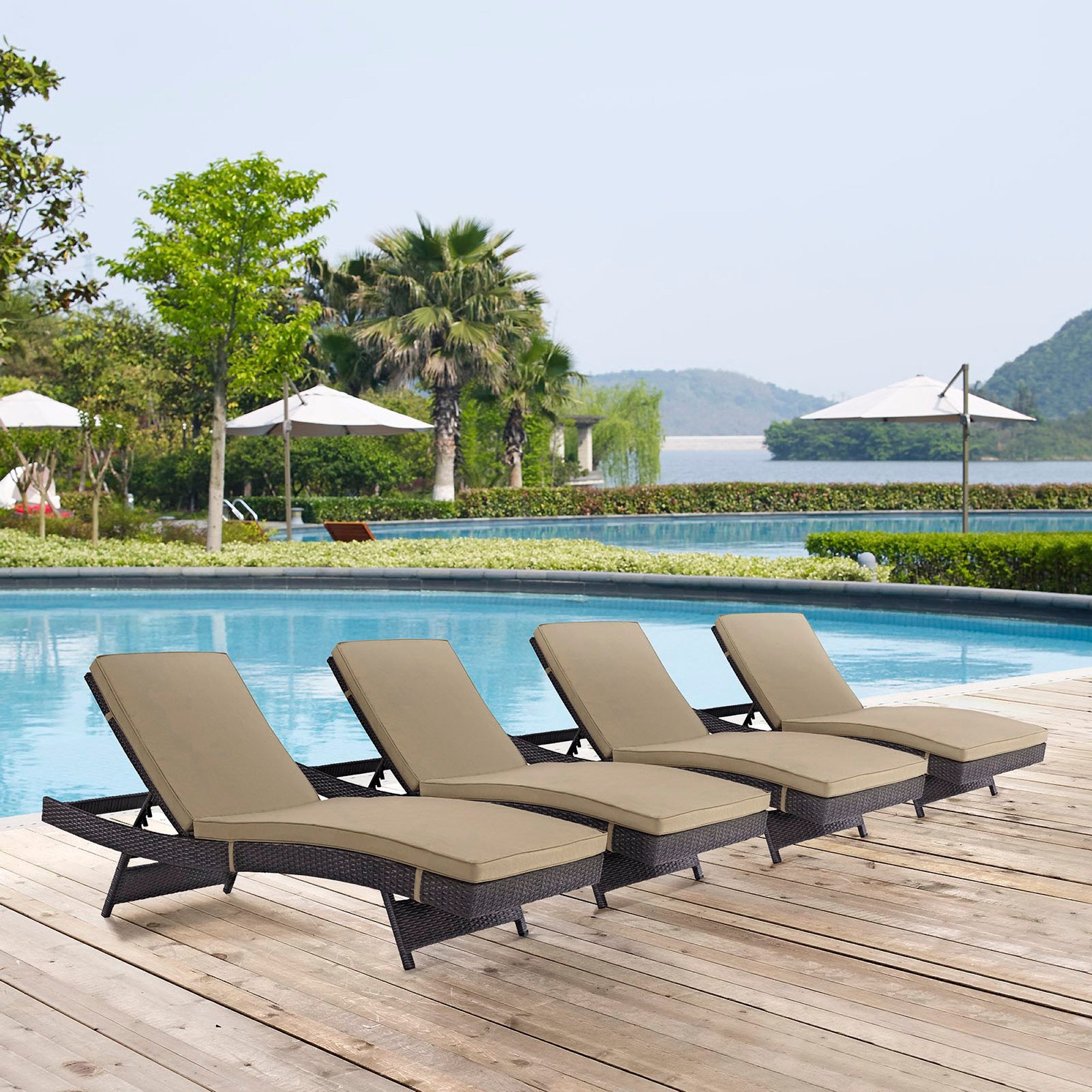 Convene Outdoor Patio Chaise Set of 4, Espresso Mocha