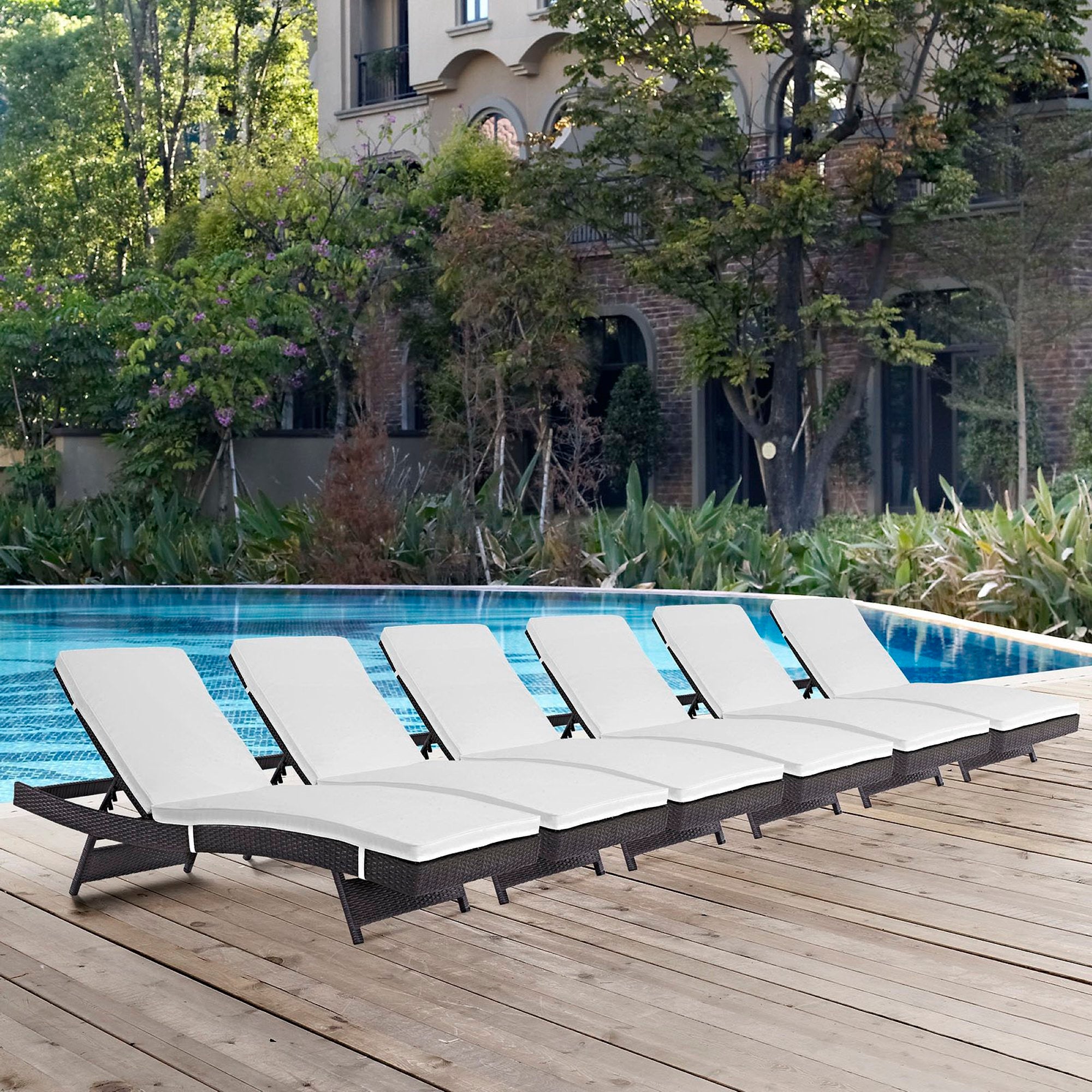 Convene Outdoor Patio Chaise Set of 6, Espresso White