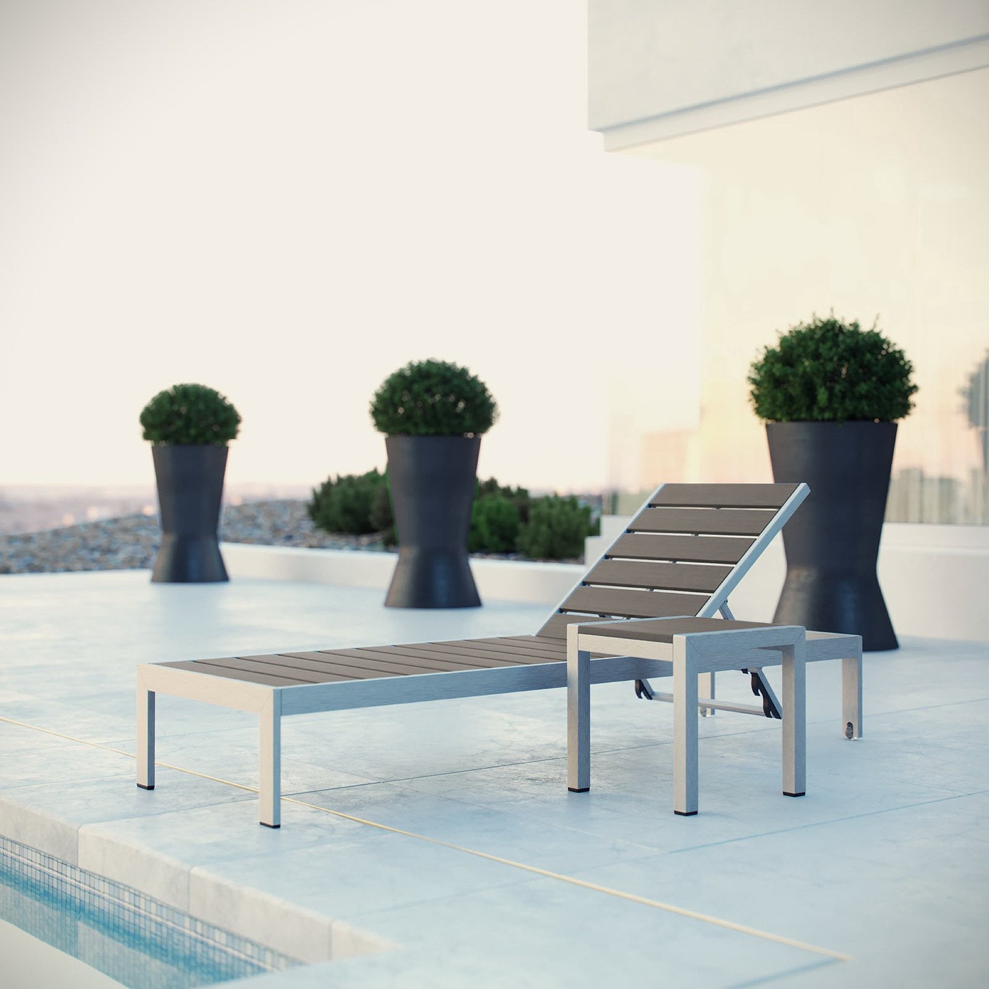 Shore 2 Piece Outdoor Patio Aluminum Set, Silver Gray
