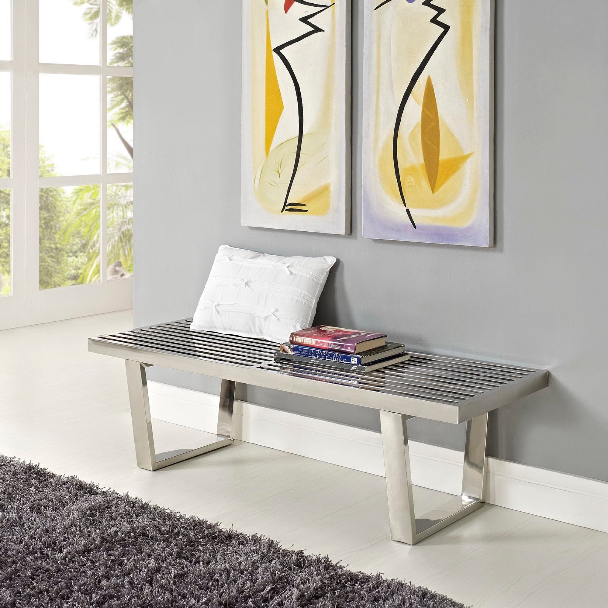Sauna 4' Stainless Steel Bench, Silver