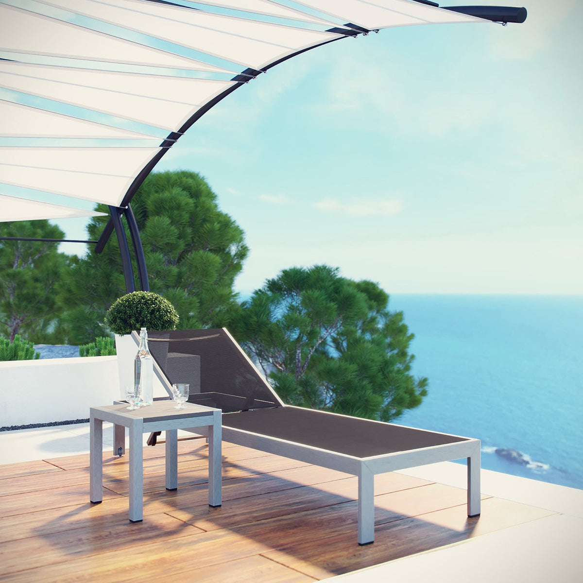 Shore 2 Piece Outdoor Patio Aluminum Set, Silver Black