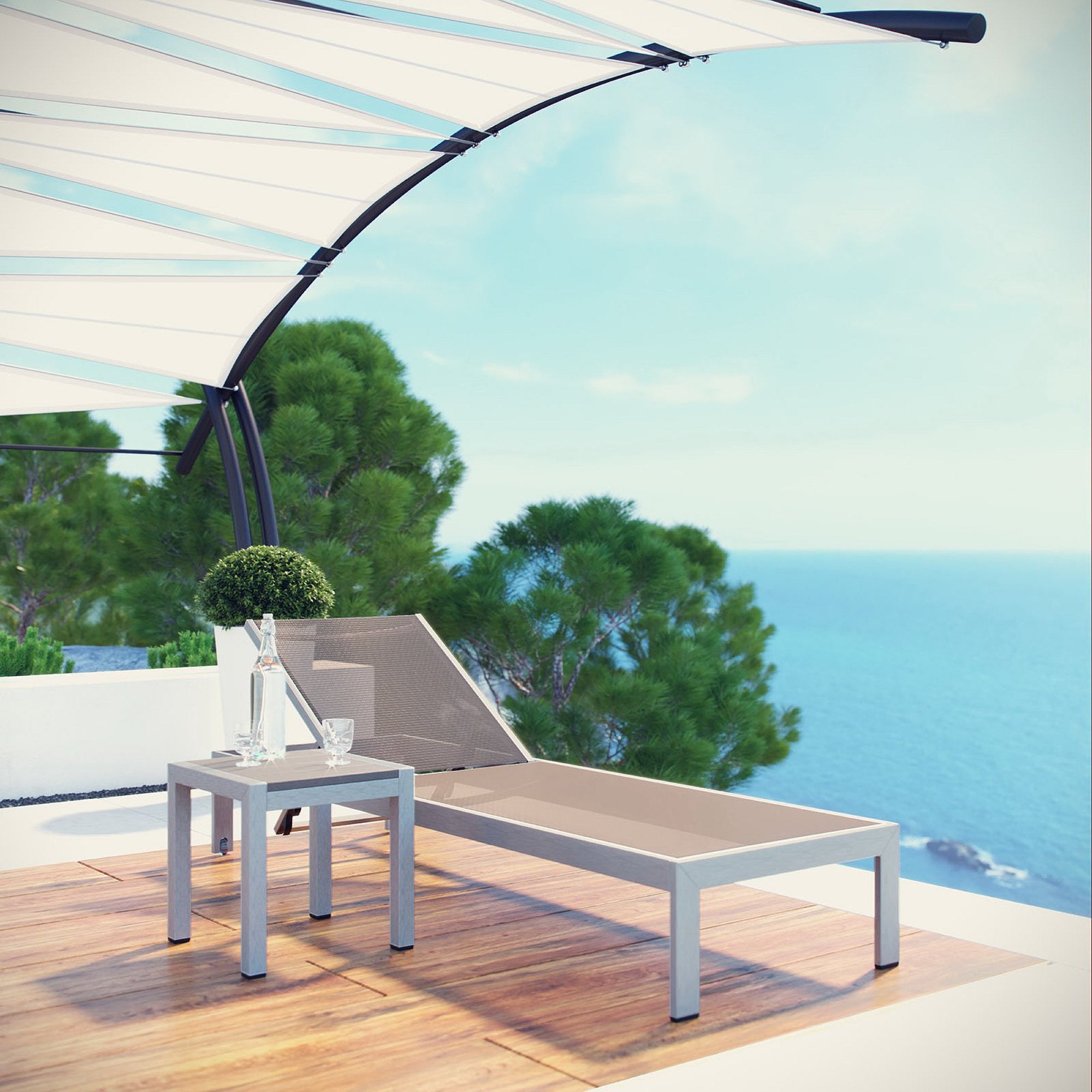 Shore 2 Piece Outdoor Patio Aluminum Set, Silver Gray
