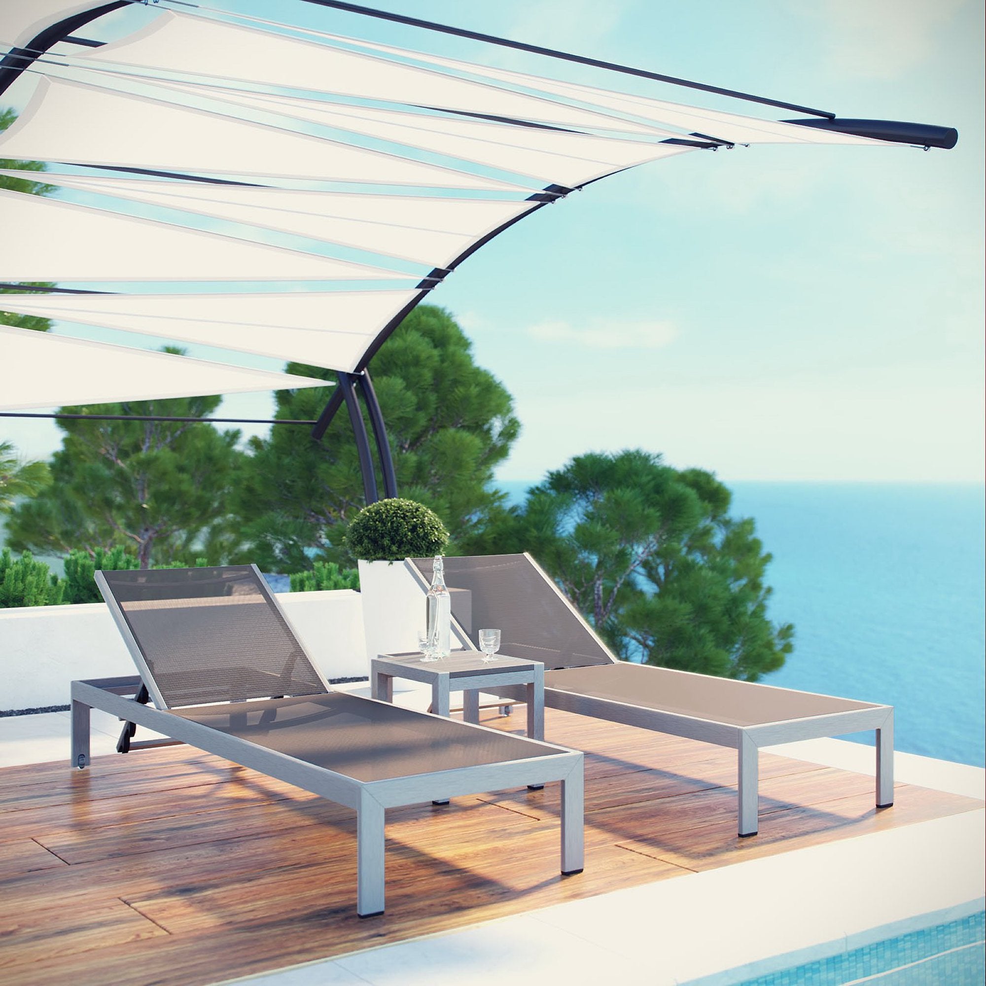 Shore 3 Piece Outdoor Patio Aluminum Set, Silver Gray