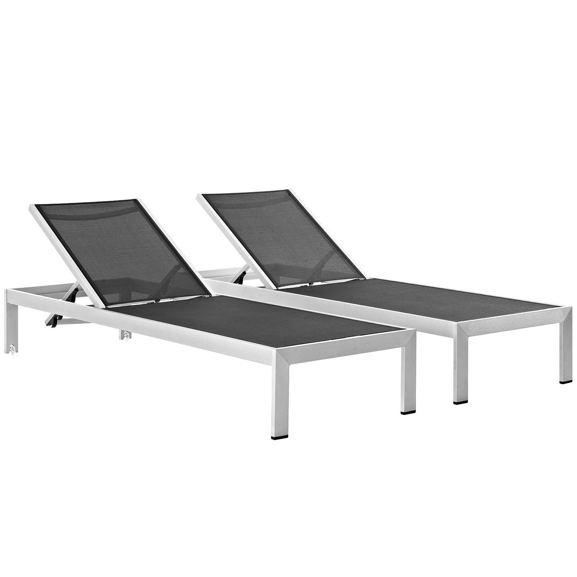 Shore Outdoor Patio Aluminum Chaise Set of 2, Silver Black