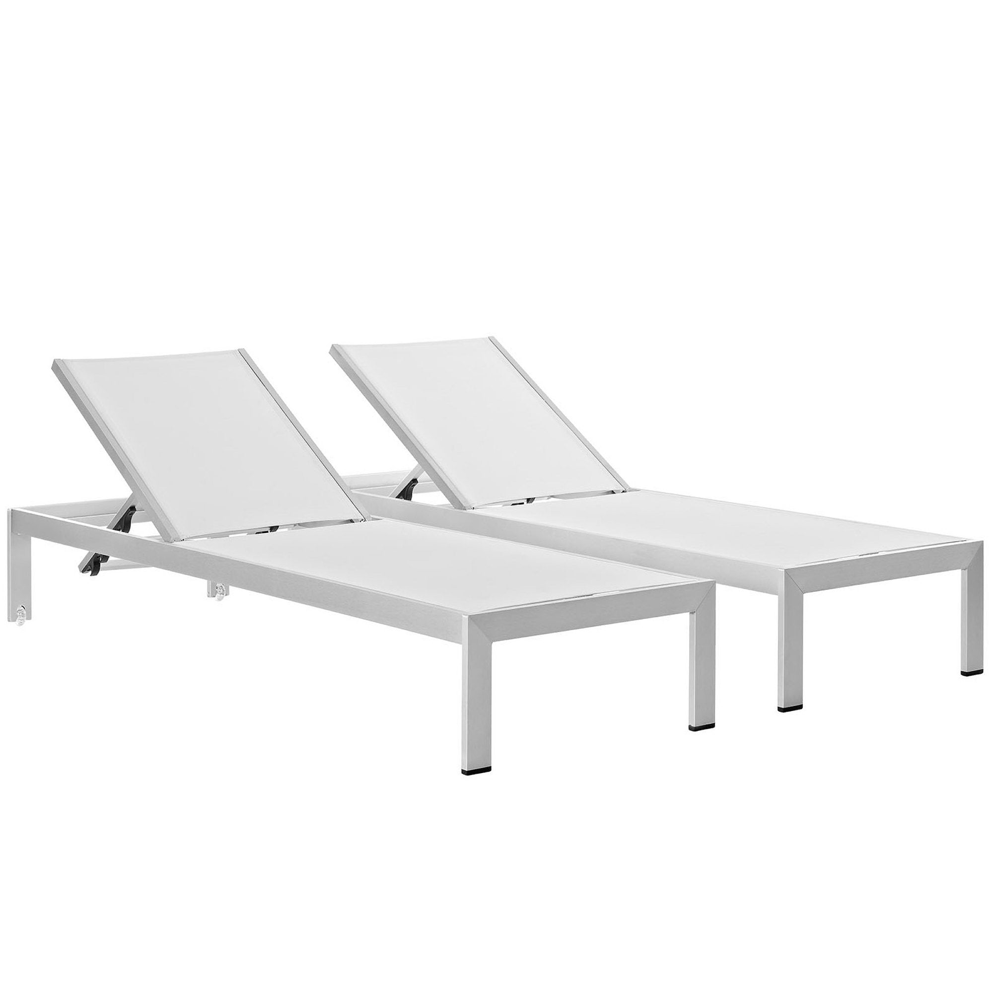 Shore Outdoor Patio Aluminum Chaise Set of 2, Silver White
