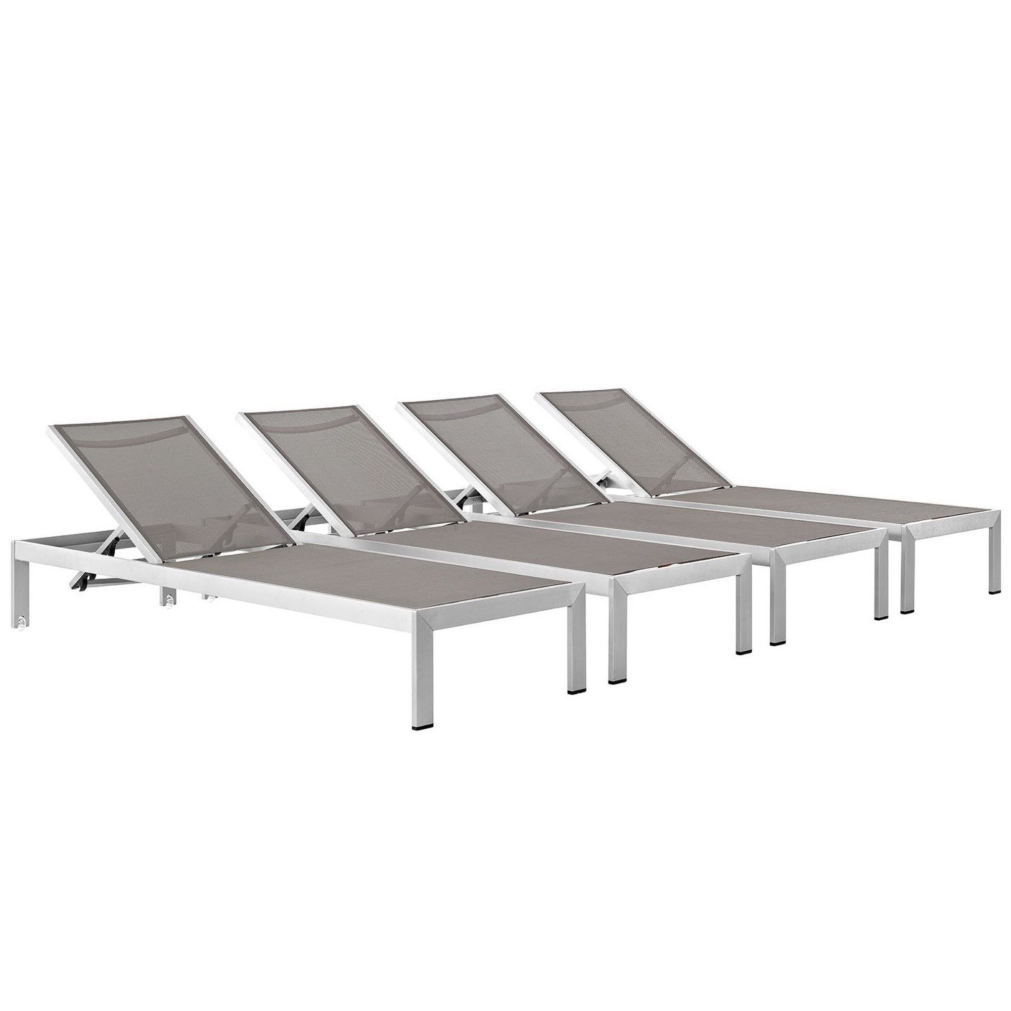 Shore Outdoor Patio Aluminum Chaise Set of 4, Silver Gray