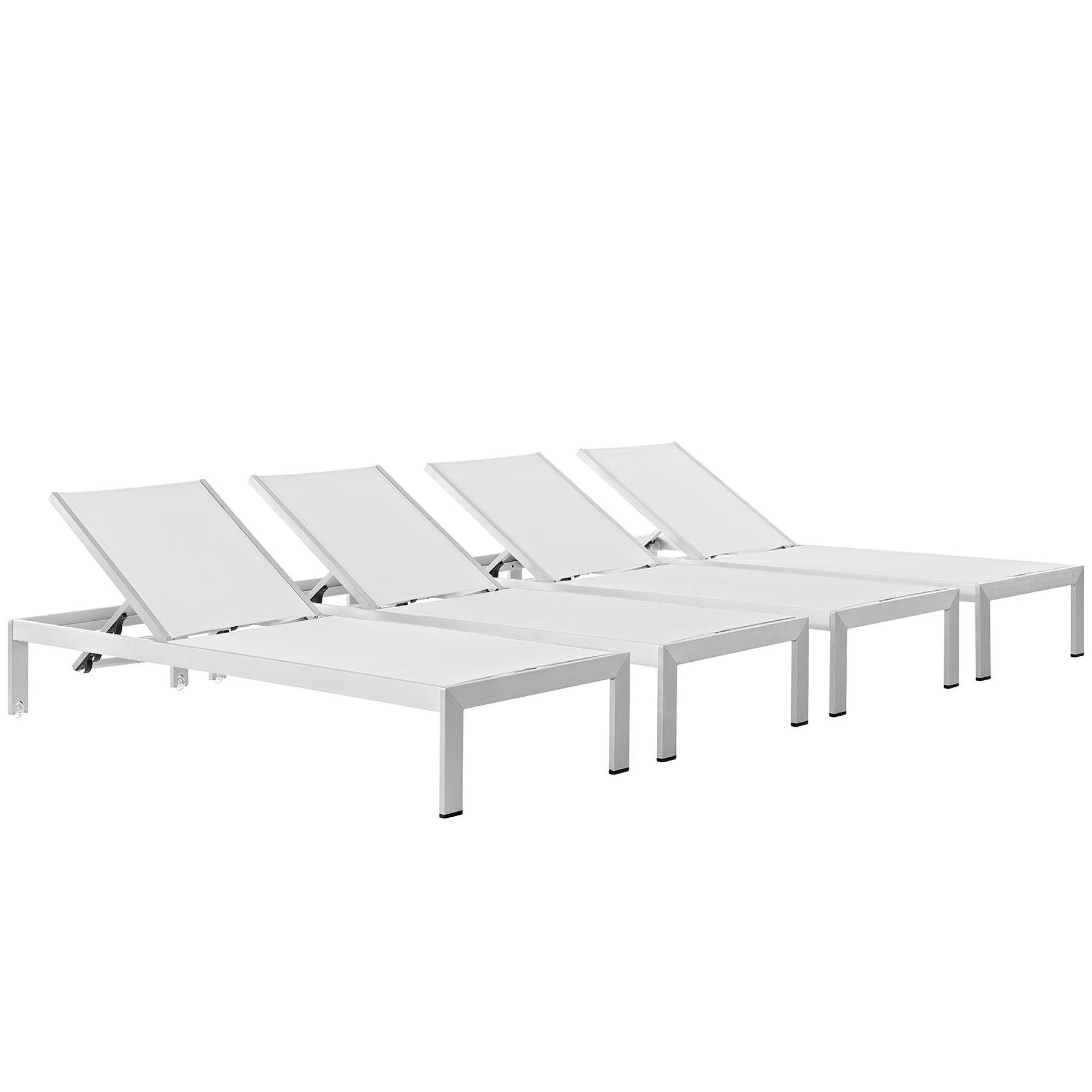 Shore Outdoor Patio Aluminum Chaise Set of 4, Silver White