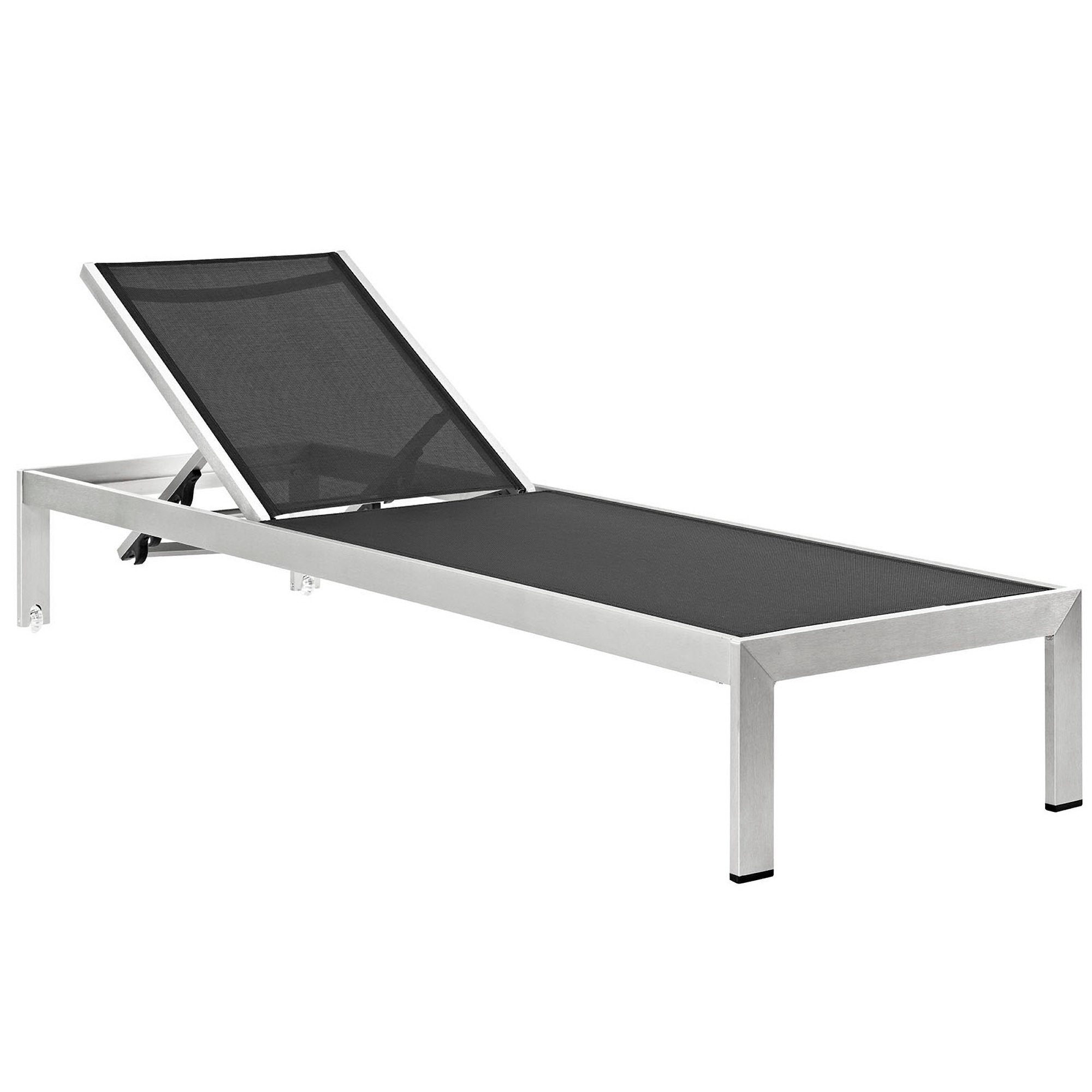 Shore Outdoor Patio Aluminum Chaise Set of 6, Silver Black