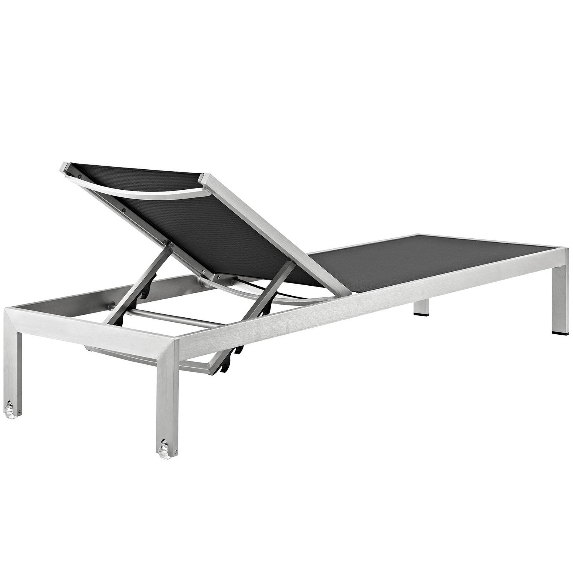 Shore Outdoor Patio Aluminum Chaise Set of 6, Silver Black