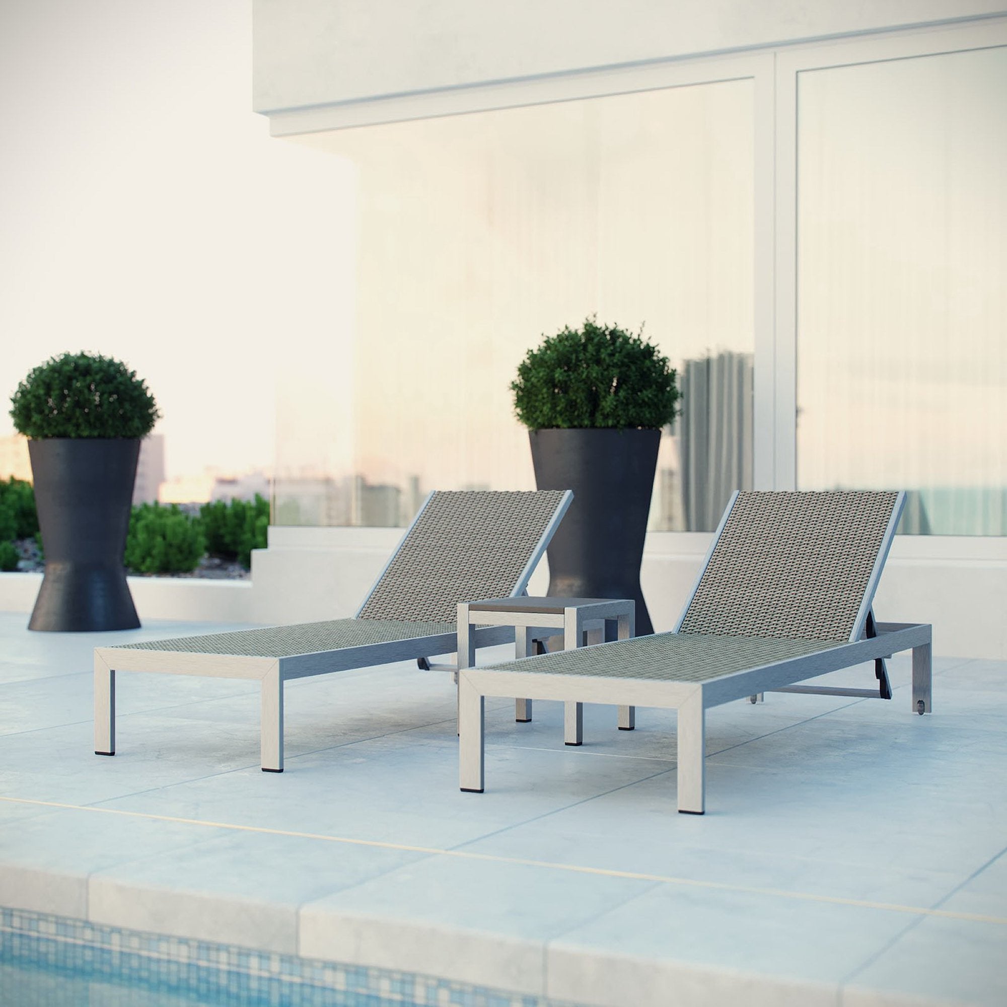 Shore 3 Piece Outdoor Patio Aluminum Set, Silver Gray