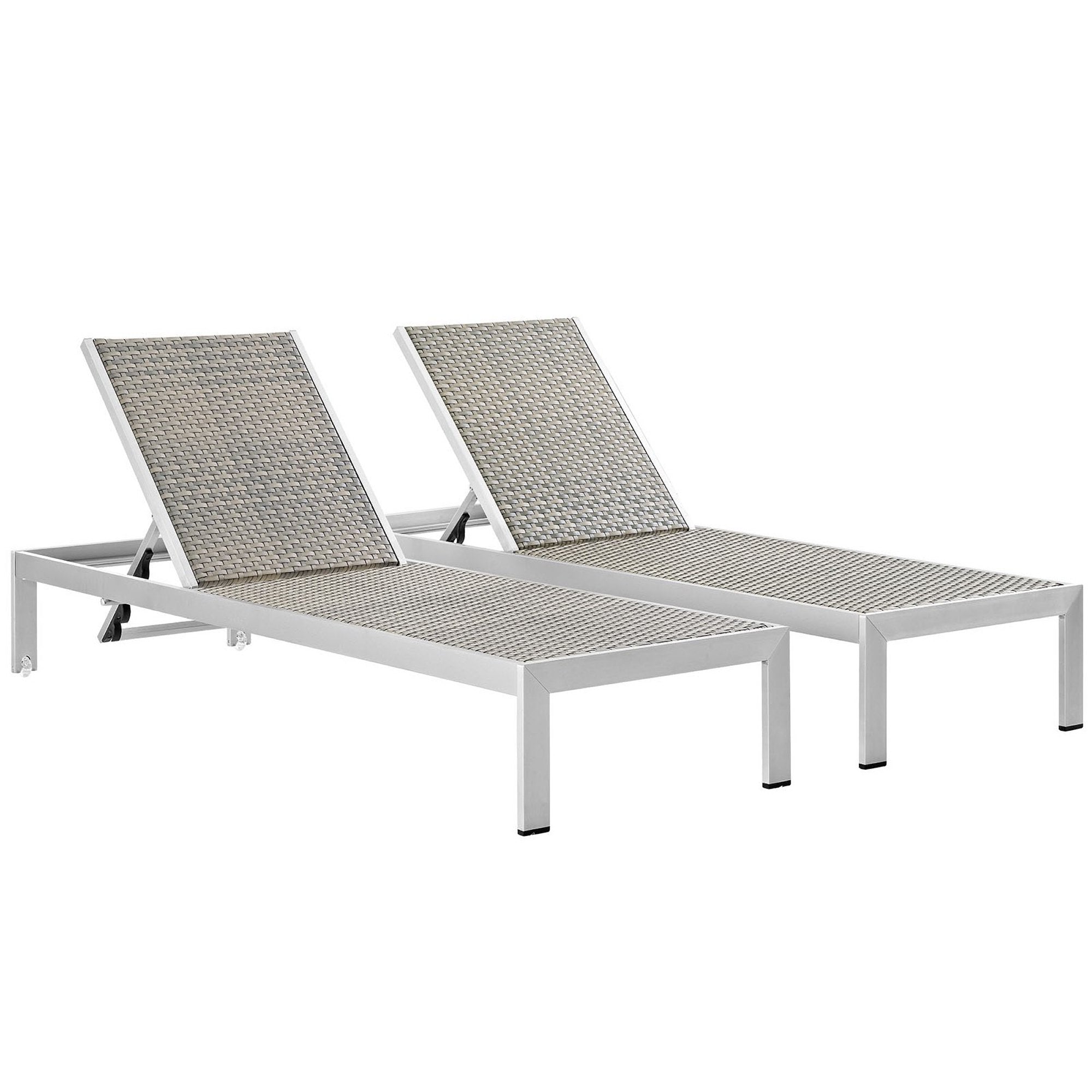 Shore Outdoor Patio Aluminum Chaise Set of 2, Silver Gray