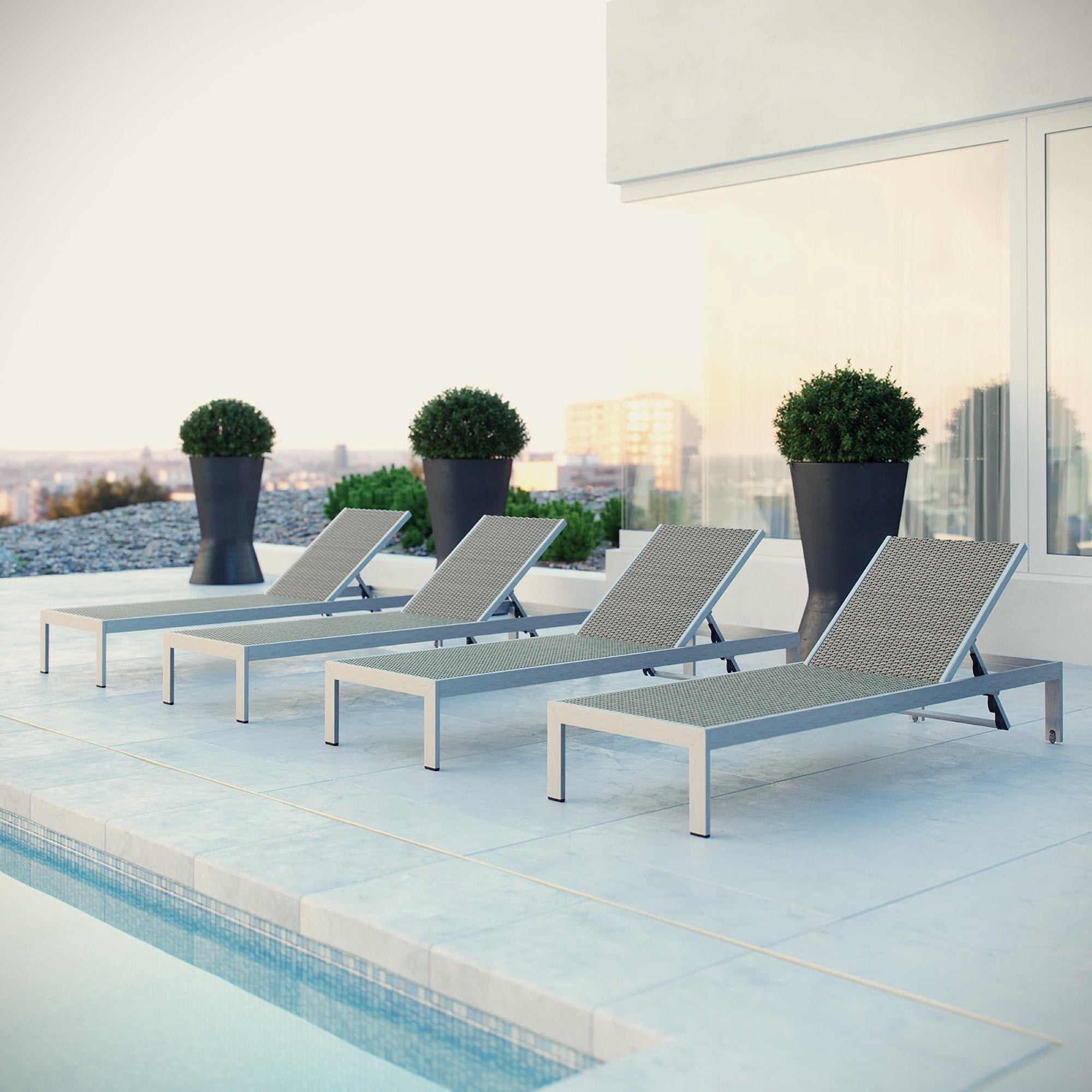 Shore Outdoor Patio Aluminum Chaise Set of 4, Silver Gray