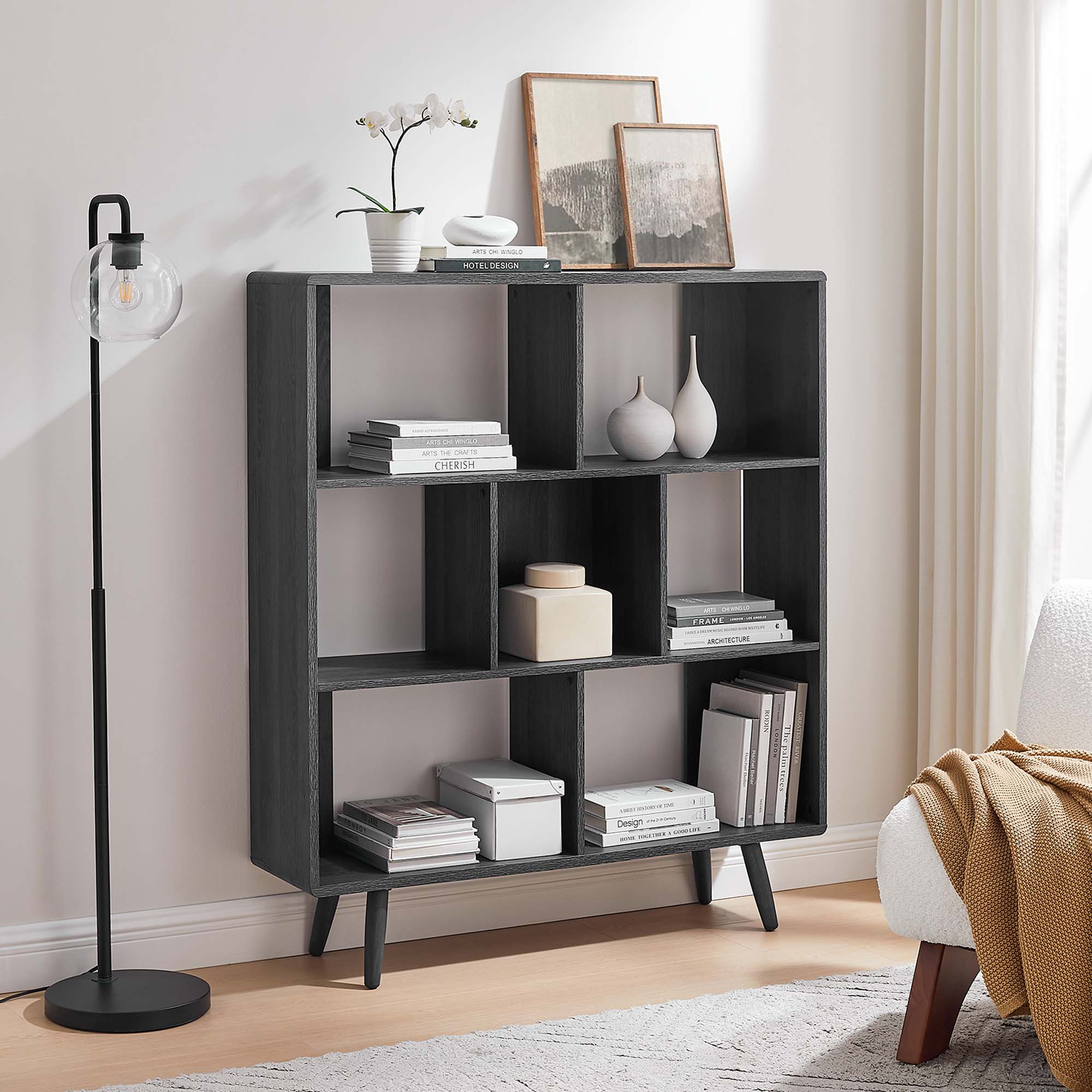 Transmit 7 Shelf Wood Grain Bookcase, Charcoal