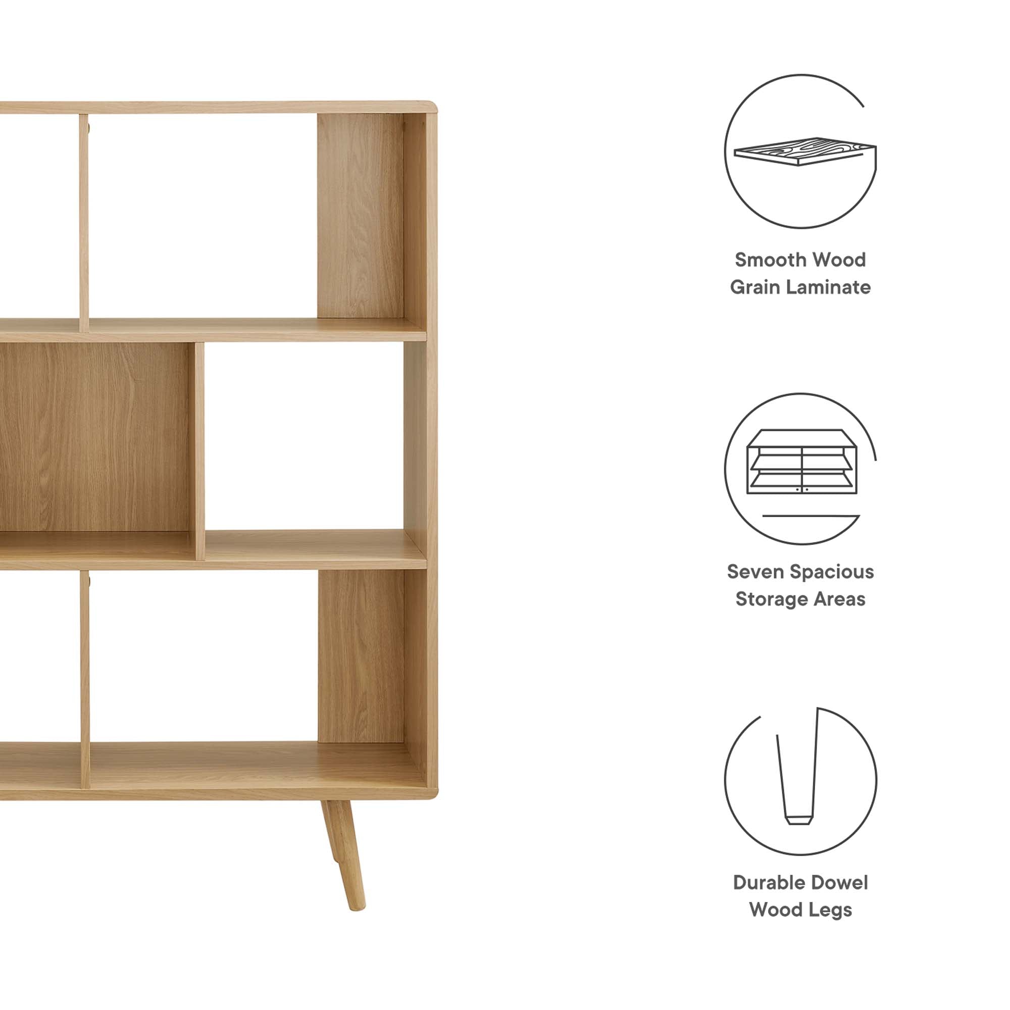 Transmit 7 Shelf Wood Grain Bookcase, Oak