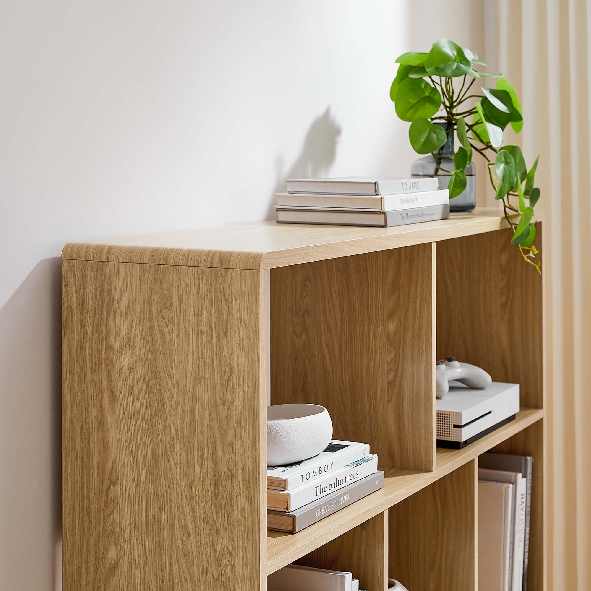 Transmit 7 Shelf Wood Grain Bookcase, Oak