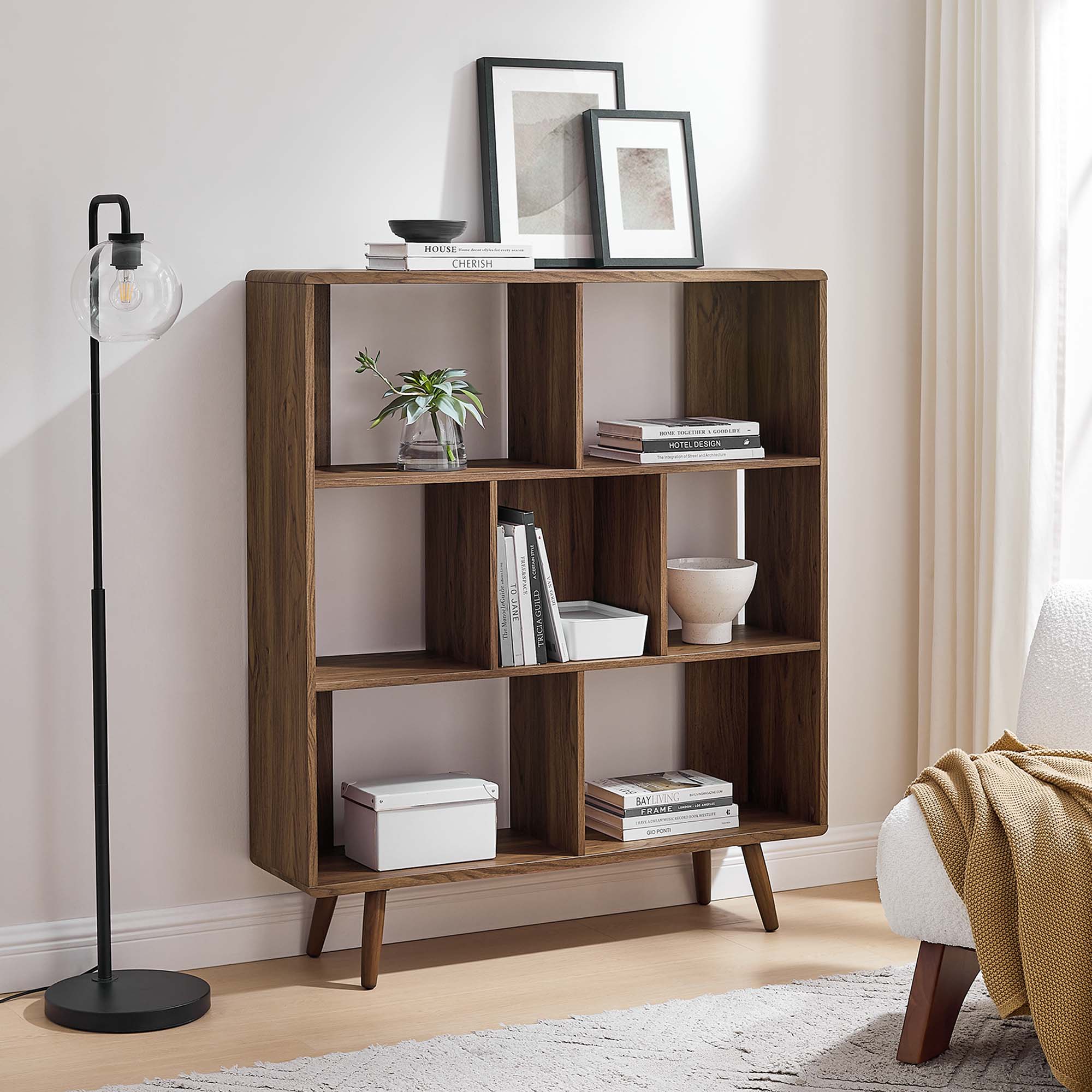 Transmit 7 Shelf Wood Grain Bookcase, Walnut