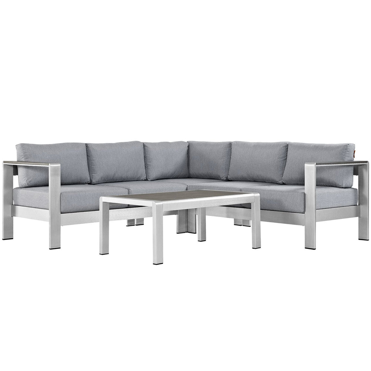 Shore 4 Piece Outdoor Patio Aluminum Sectional Sofa Set, Silver Gray - Model EEI-2559