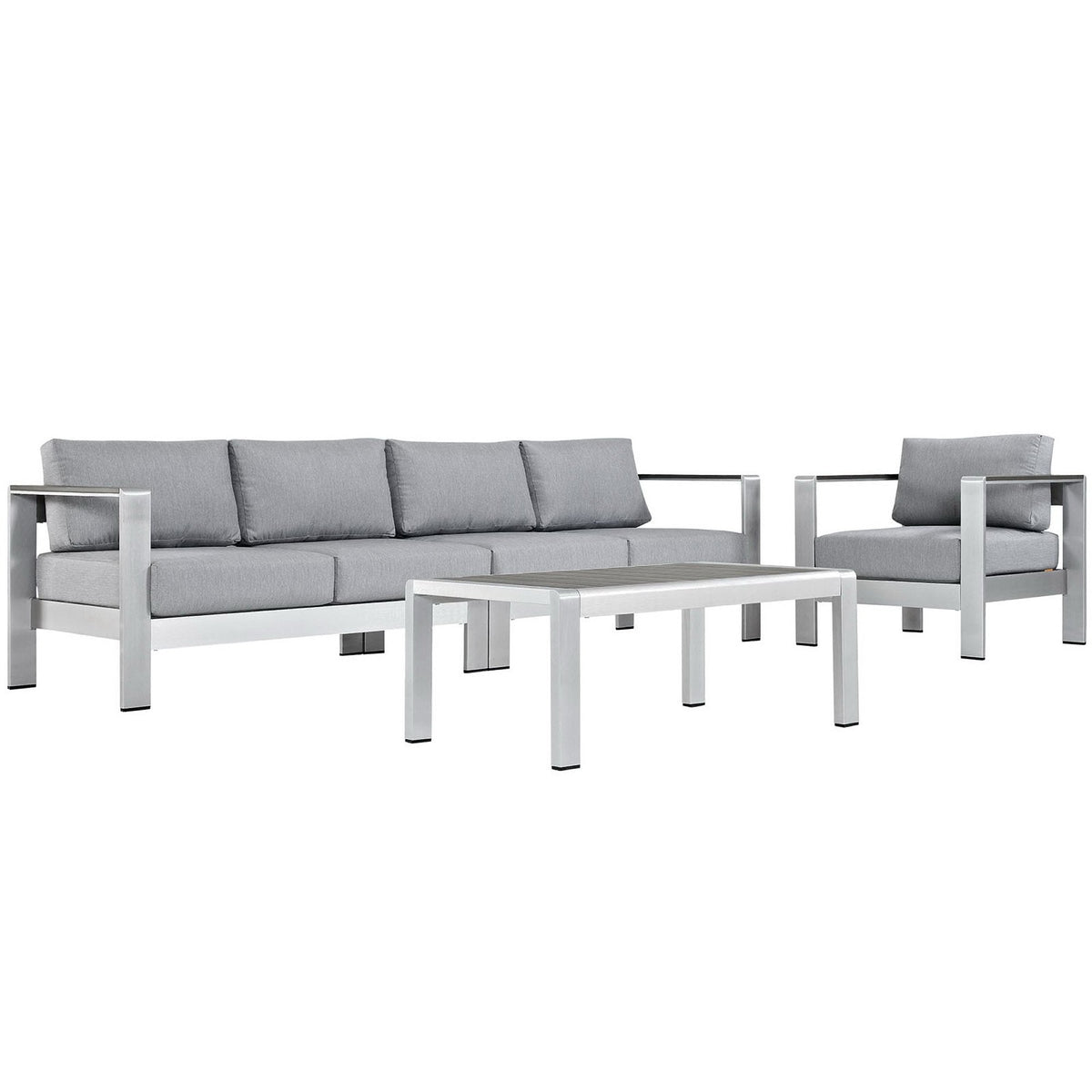Shore 4 Piece Outdoor Patio Aluminum Sectional Sofa Set, Silver Gray - Model EEI-2563