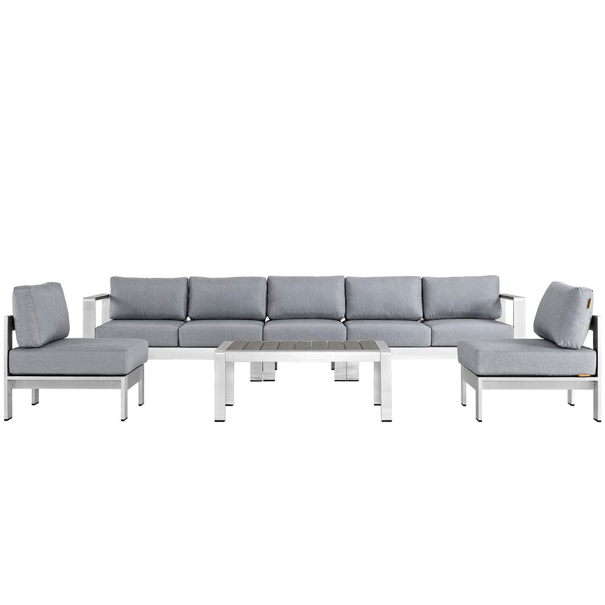 Shore 6 Piece Outdoor Patio Aluminum Sectional Sofa Set, Silver Gray - Model EEI-2565