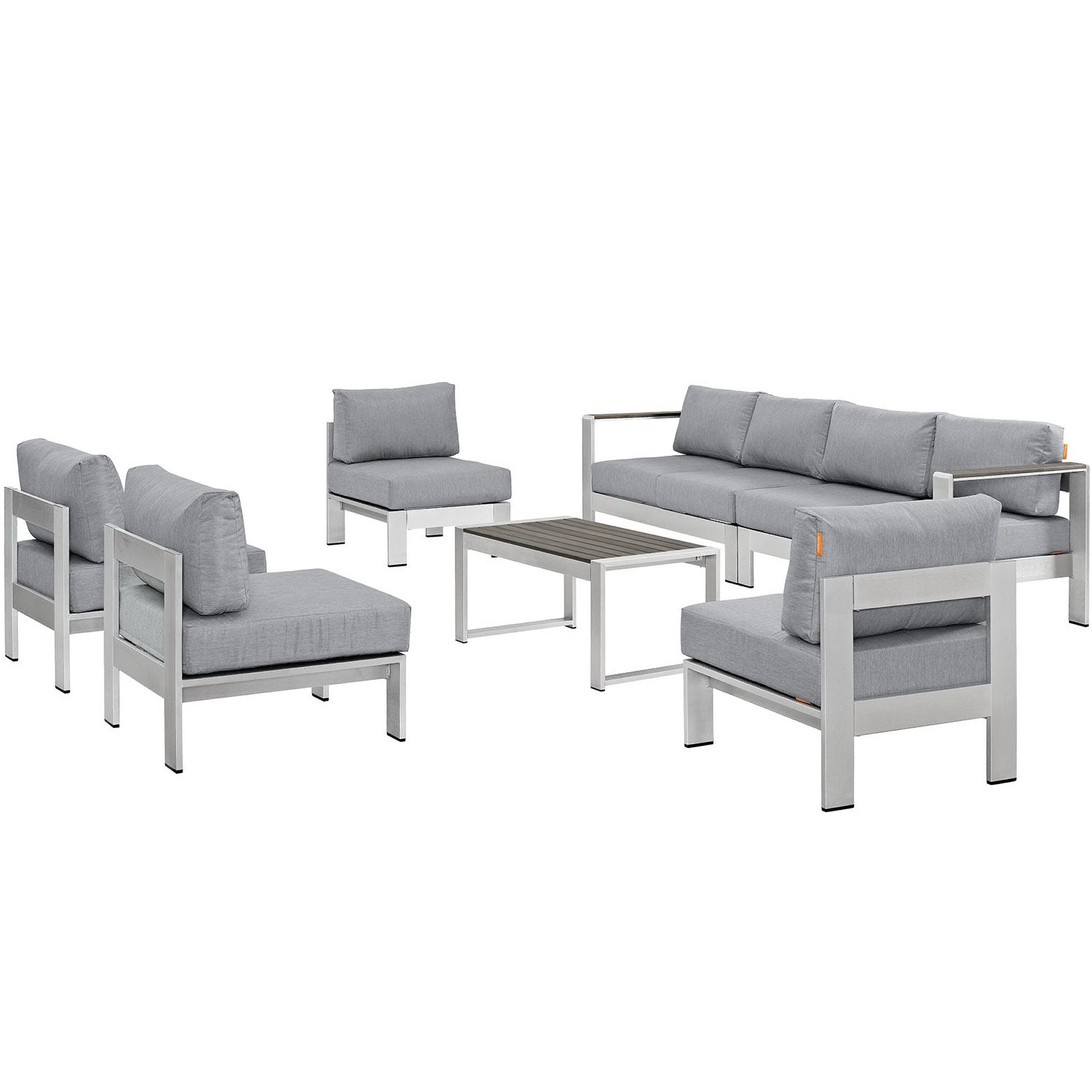 Shore 7 Piece Outdoor Patio Sectional Sofa Set, Silver Gray