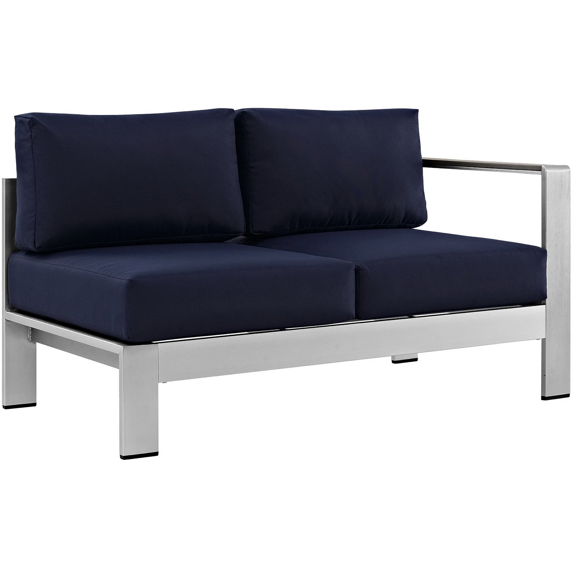 Shore 7 Piece Outdoor Patio Sectional Sofa Set, Silver Navy