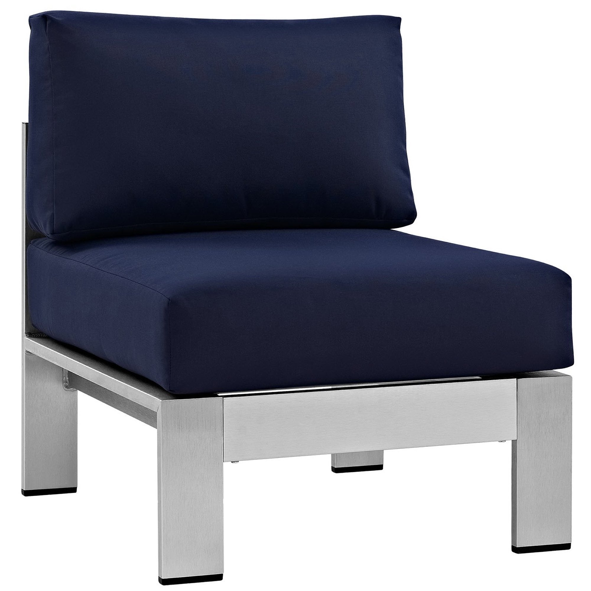 Shore 7 Piece Outdoor Patio Sectional Sofa Set, Silver Navy
