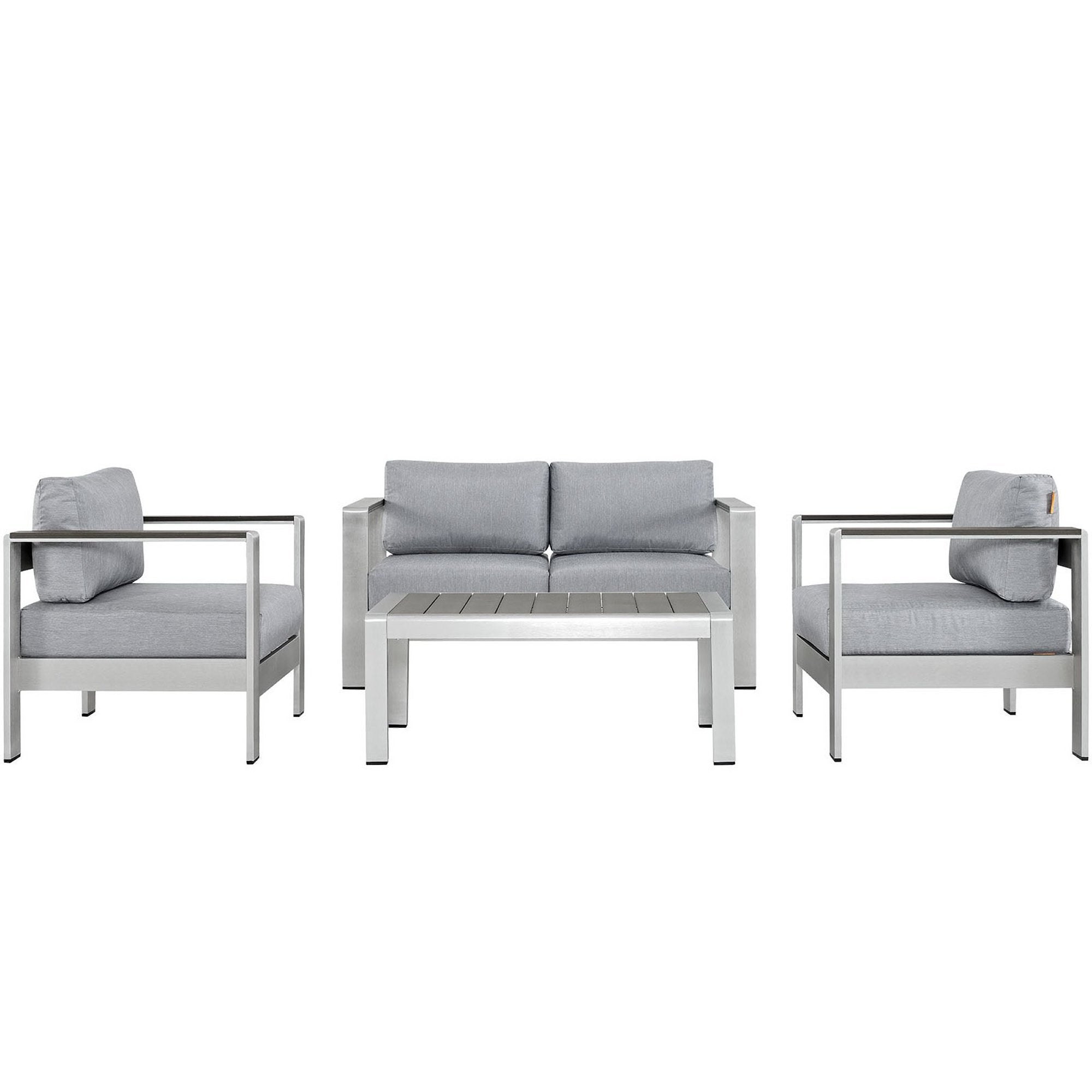 Shore 4 Piece Outdoor Patio Aluminum Sectional Sofa Set, Silver Gray
