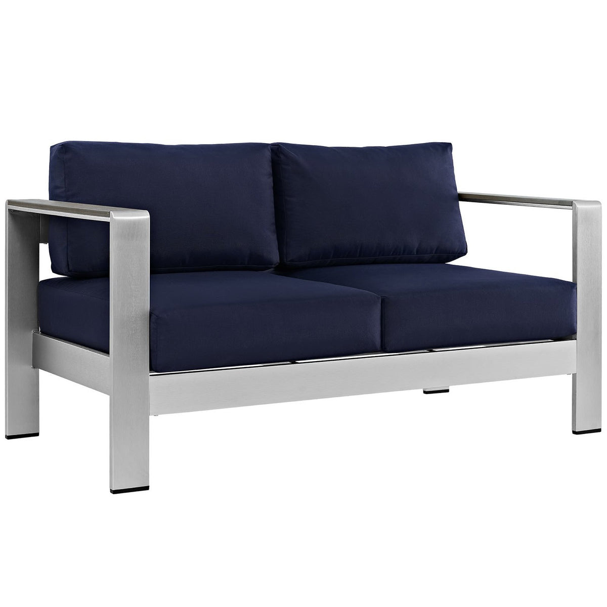 Shore 6 Piece Outdoor Patio Aluminum Sectional Sofa Set, Silver Navy - Model EEI-2568