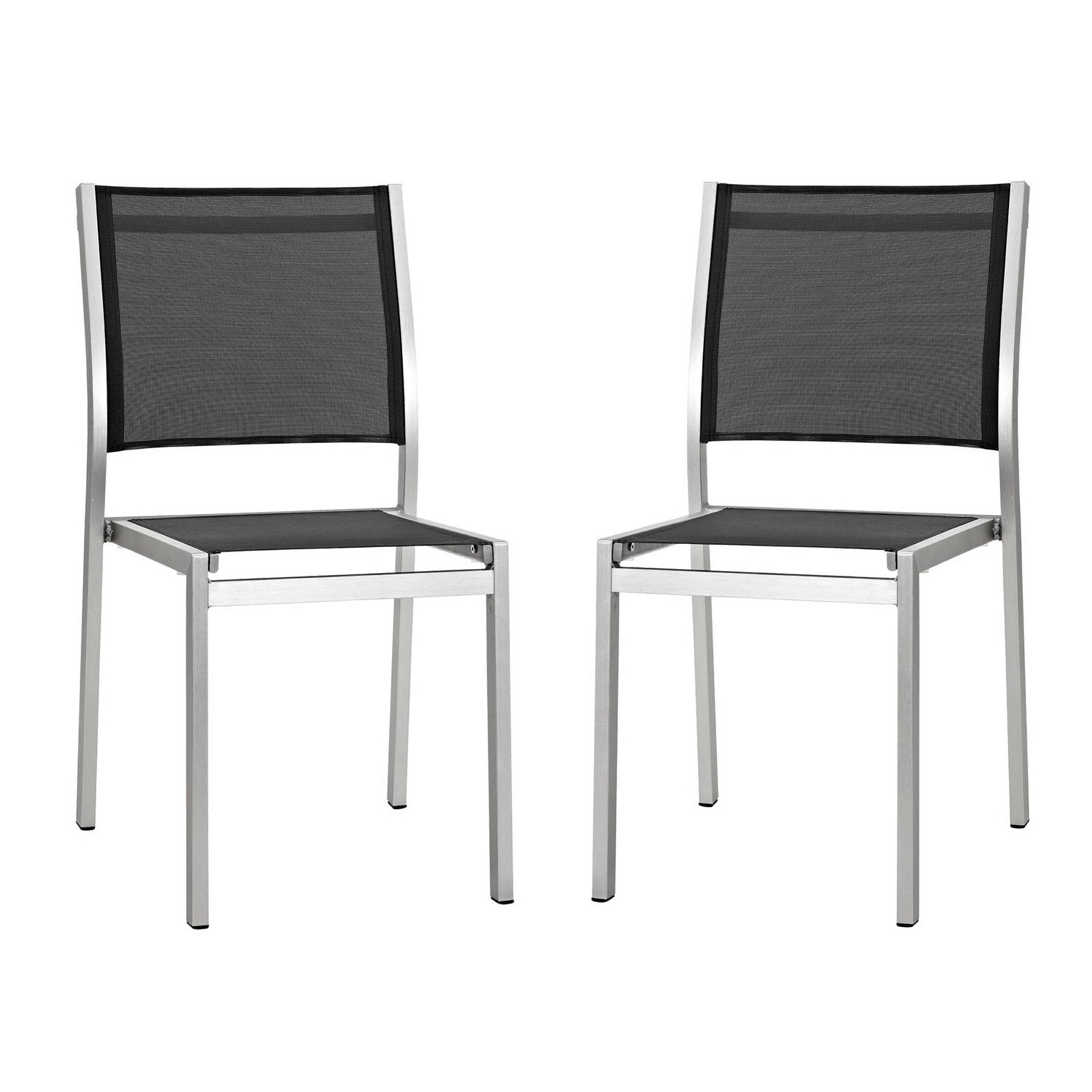 Shore Outdoor Patio Aluminum Side Chair Set of 2, Silver Black