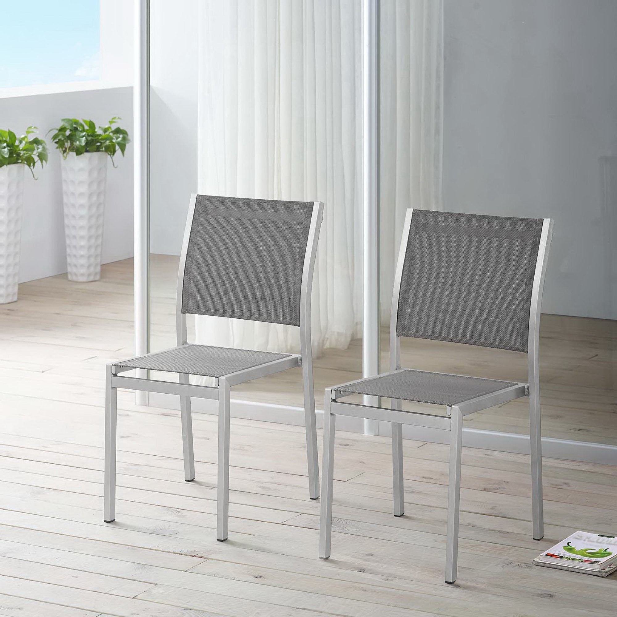 Shore Outdoor Patio Aluminum Side Chair Set of 2, Silver Gray