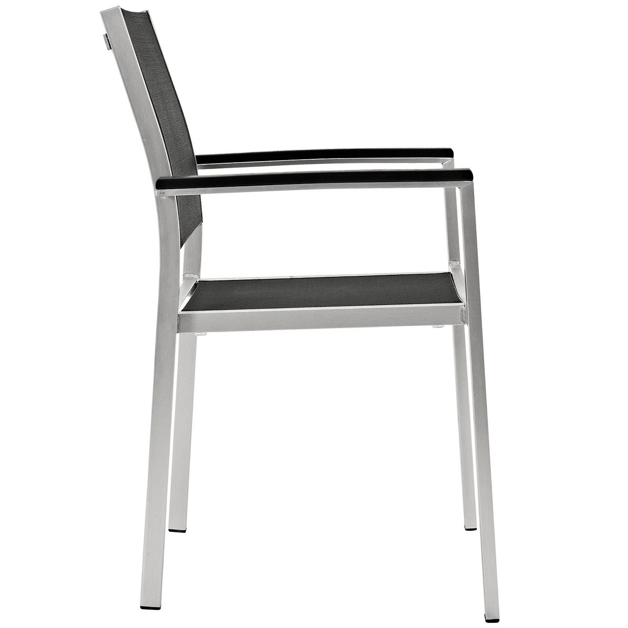 Shore Outdoor Patio Aluminum Dining Chair Set of 2, Silver Black