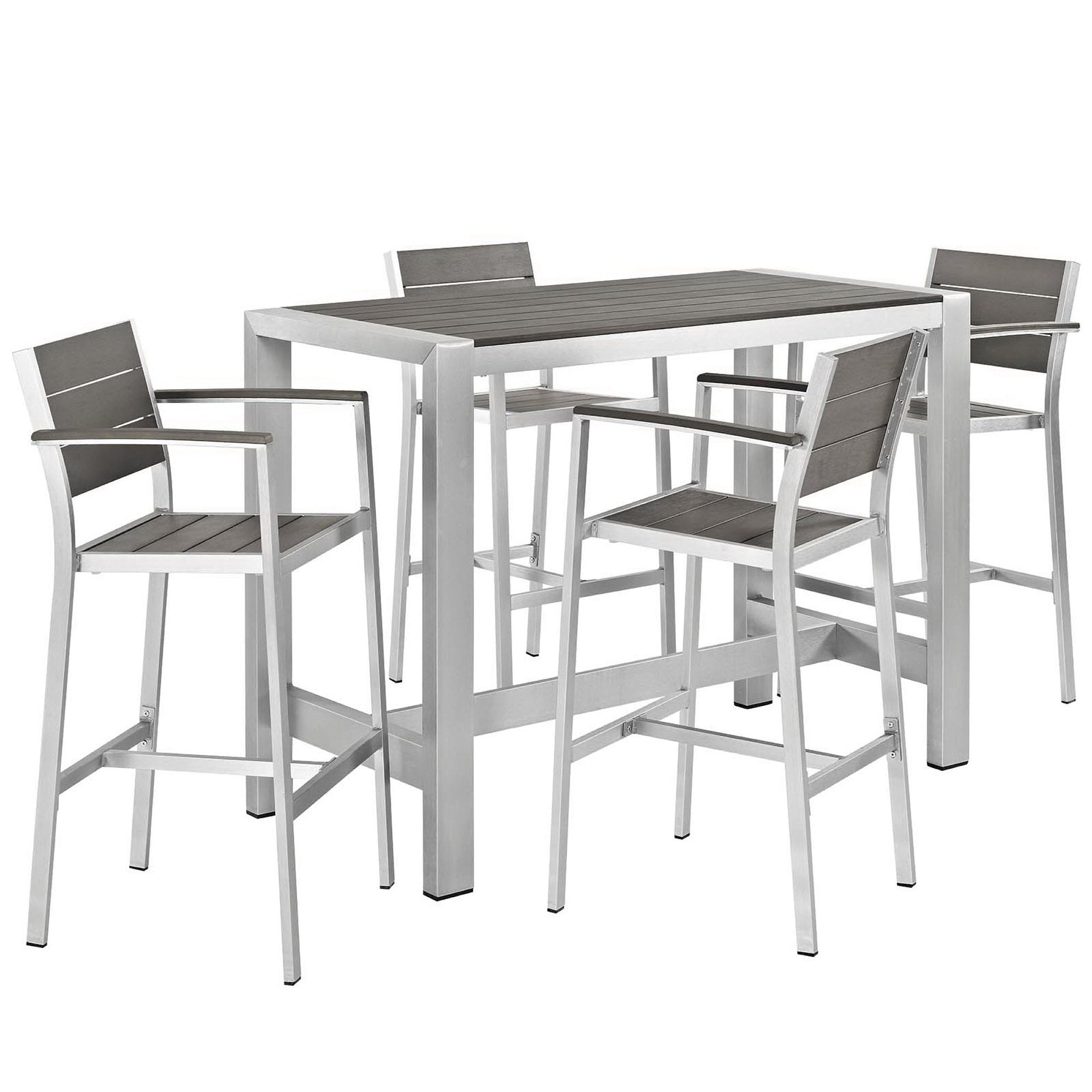 Shore 5 Piece Outdoor Patio Aluminum Dining Set, Silver Gray