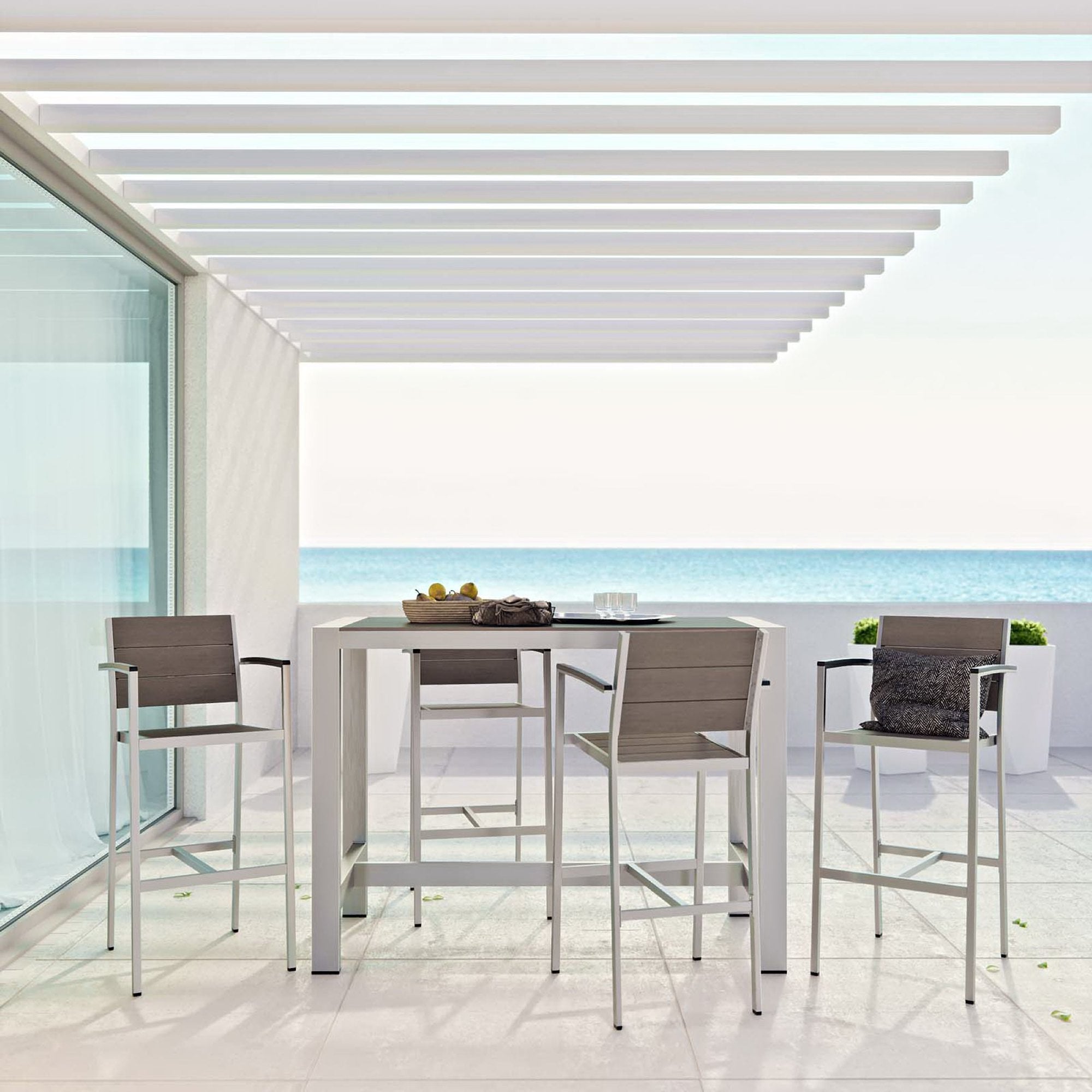 Shore 5 Piece Outdoor Patio Aluminum Dining Set, Silver Gray